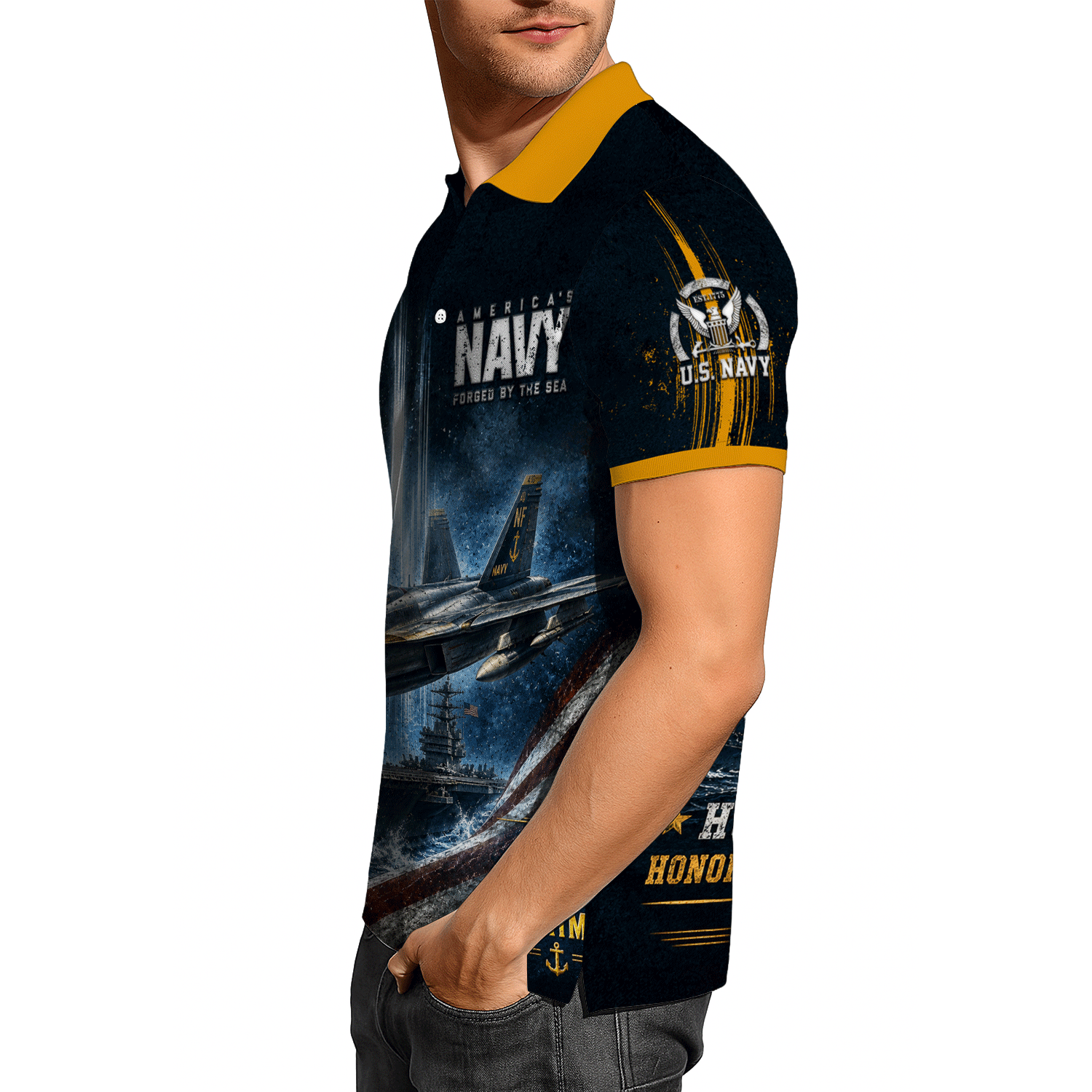 Custom US Navy Name Rank 3D Polo Shirt for Veterans