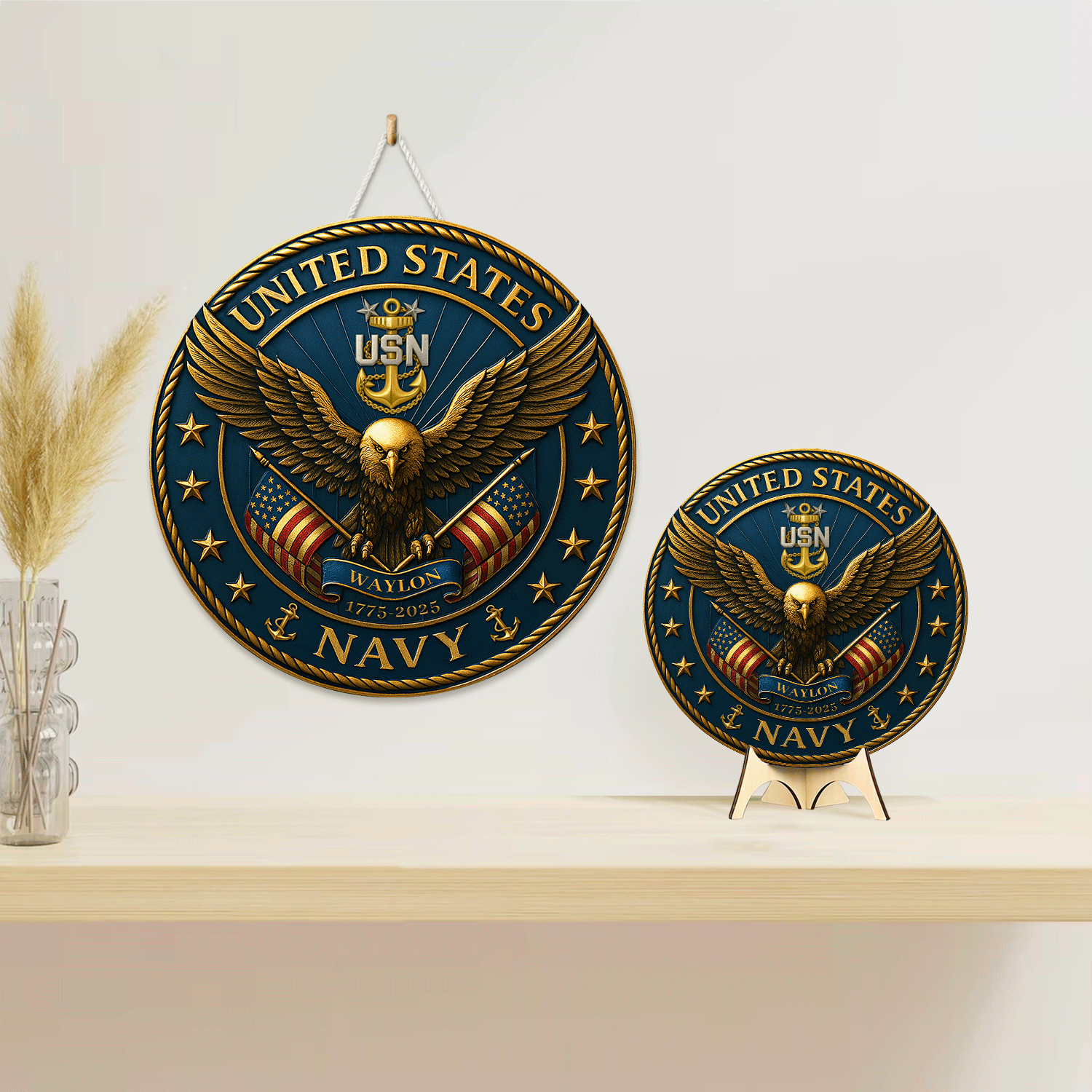 U.S. Navy Eagle Wooden Sign – Personalized Rank & Name