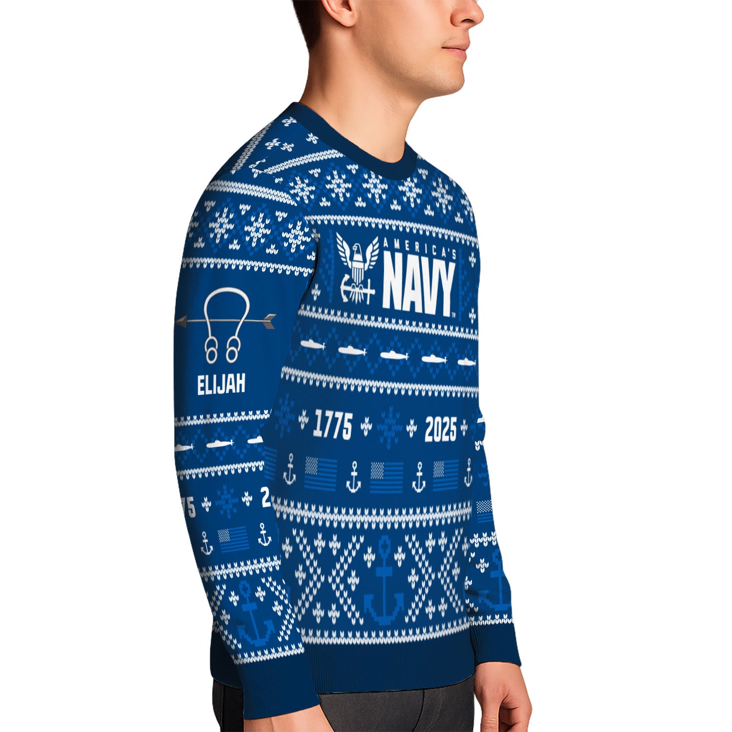 Custom Ranks And Text US Navy Ugly Christmas Sweater for Women Men KAUST01