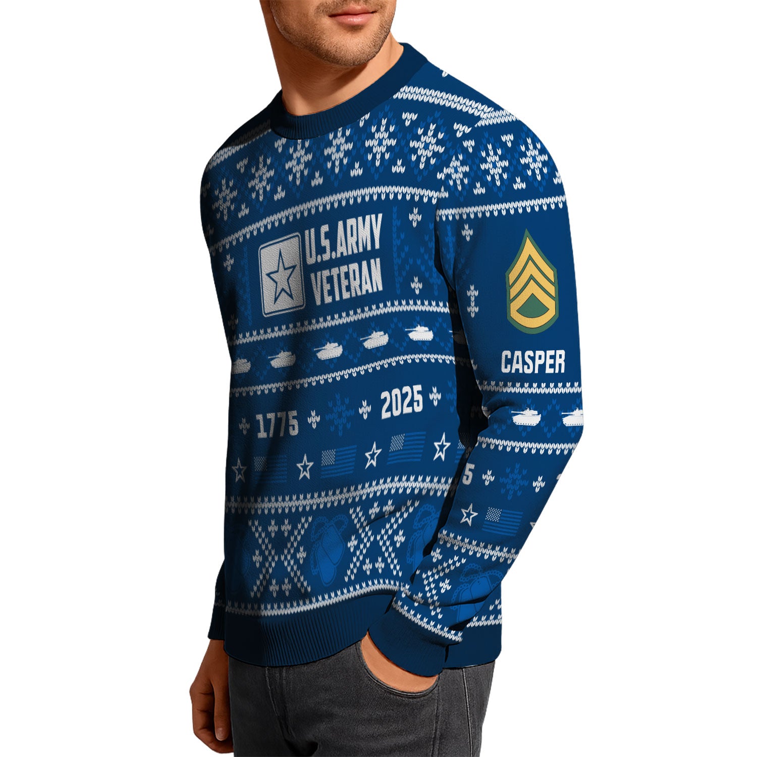 Custom Ranks And Text US Army Ugly Christmas Sweater for Women Men KAUST01