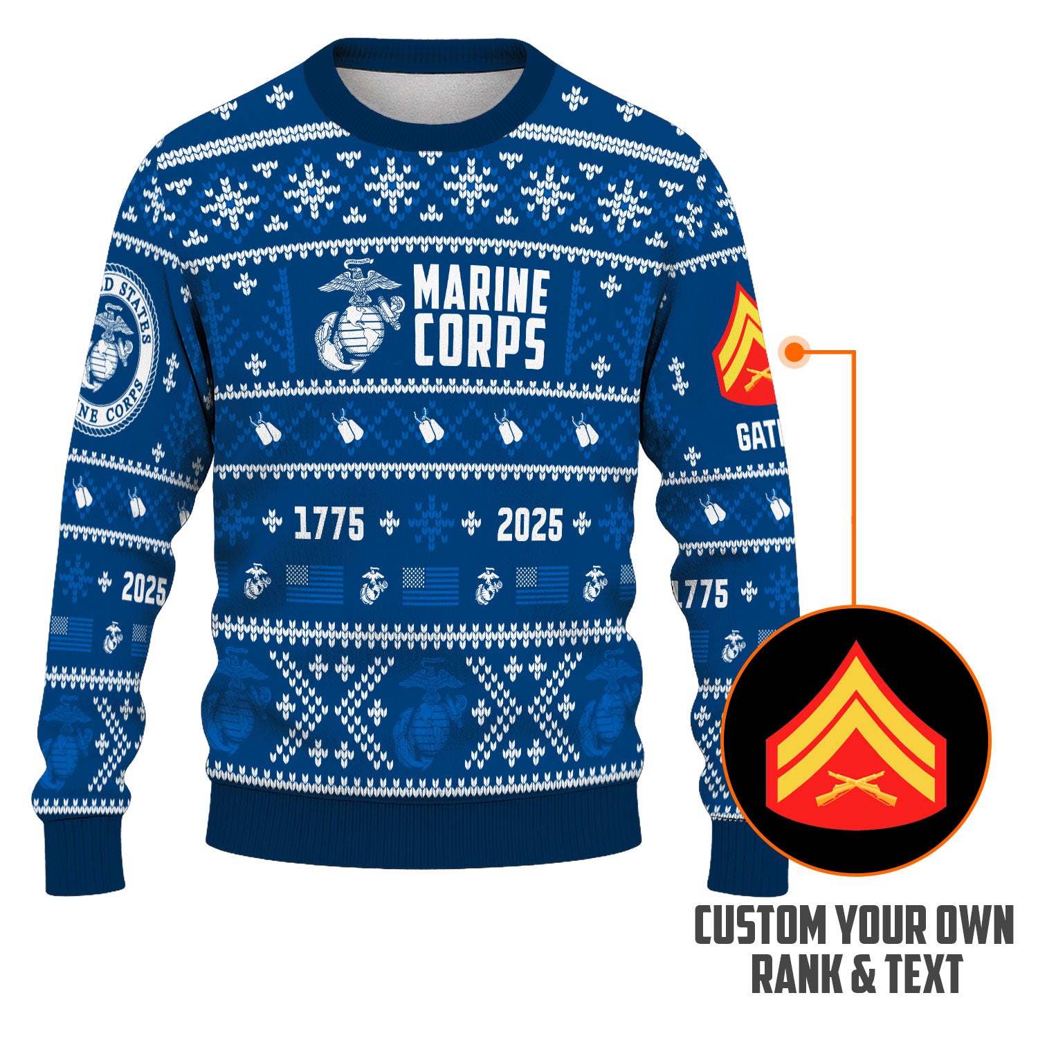 Custom Ranks And Text USMC Ugly Christmas Sweater for Women Men KAUST01