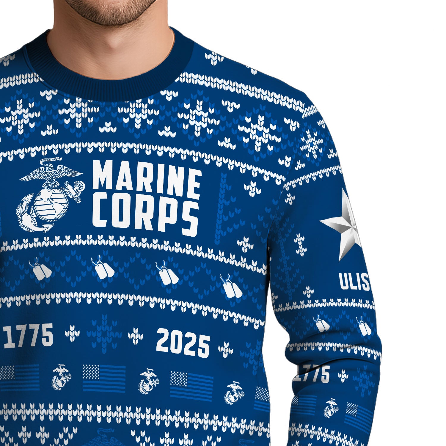 Custom Ranks And Text USMC Ugly Christmas Sweater for Women Men KAUST01