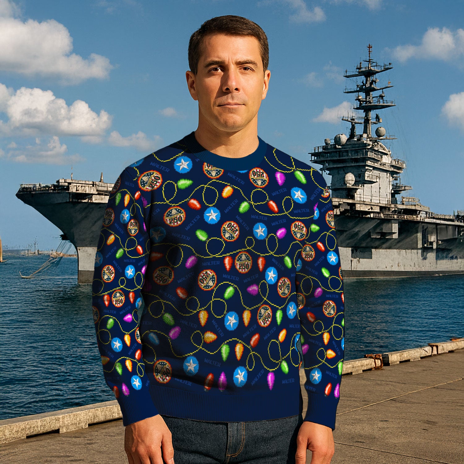Custom Ranks And Text US Navy Ugly Christmas Sweater for Women Men KAUST02