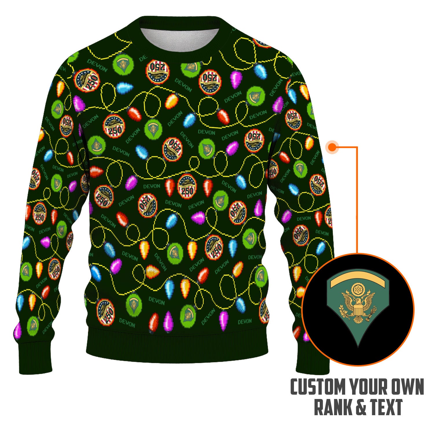 Custom Ranks And Text US Army Ugly Christmas Sweater for Women Men KAUST02
