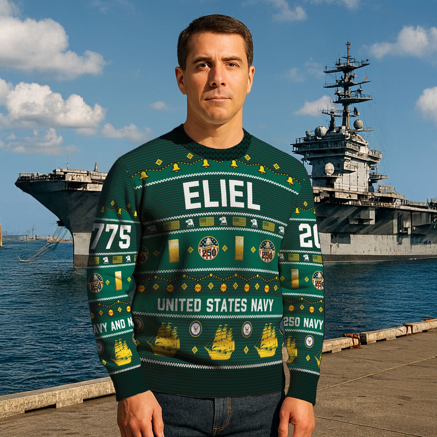 Custom Ranks And Text US Navy Ugly Christmas Sweater for Women Men KAUST03