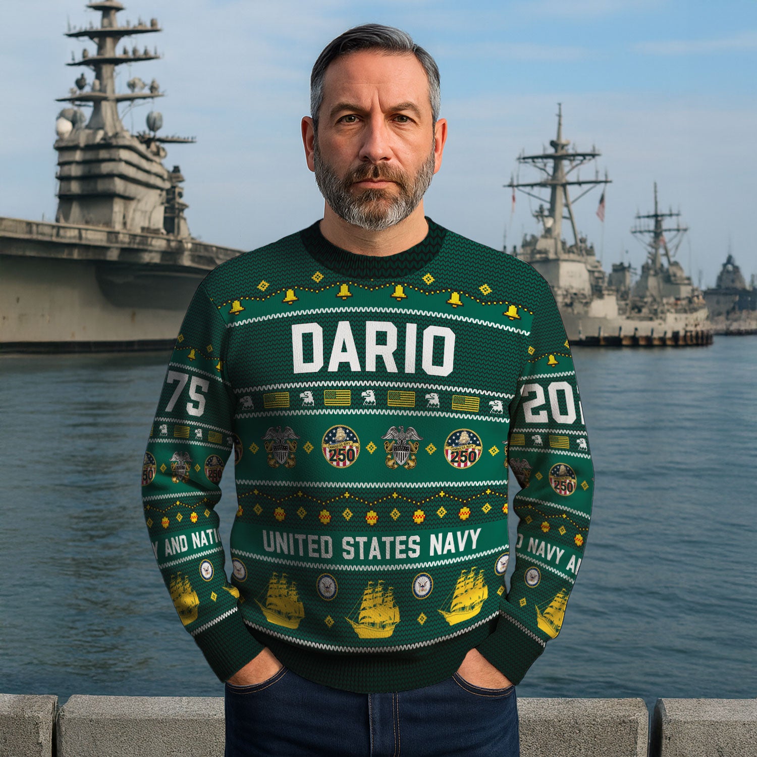 Custom Ranks And Text US Navy Ugly Christmas Sweater for Women Men KAUST03