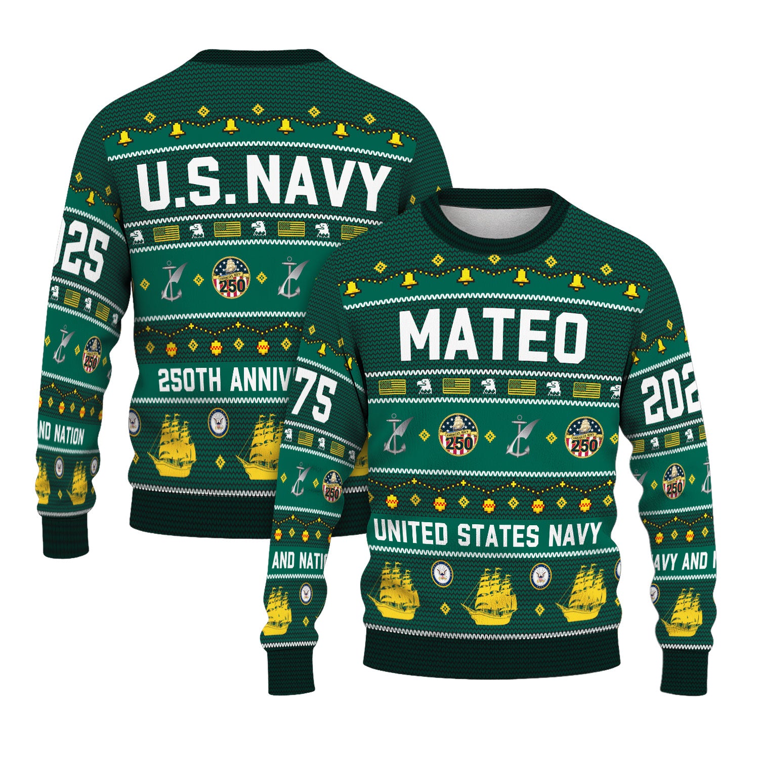 Custom Ranks And Text US Navy Ugly Christmas Sweater for Women Men KAUST03