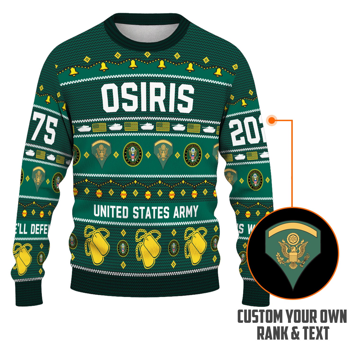 Custom Ranks And Text US Army Ugly Christmas Sweater for Women Men KAUST03