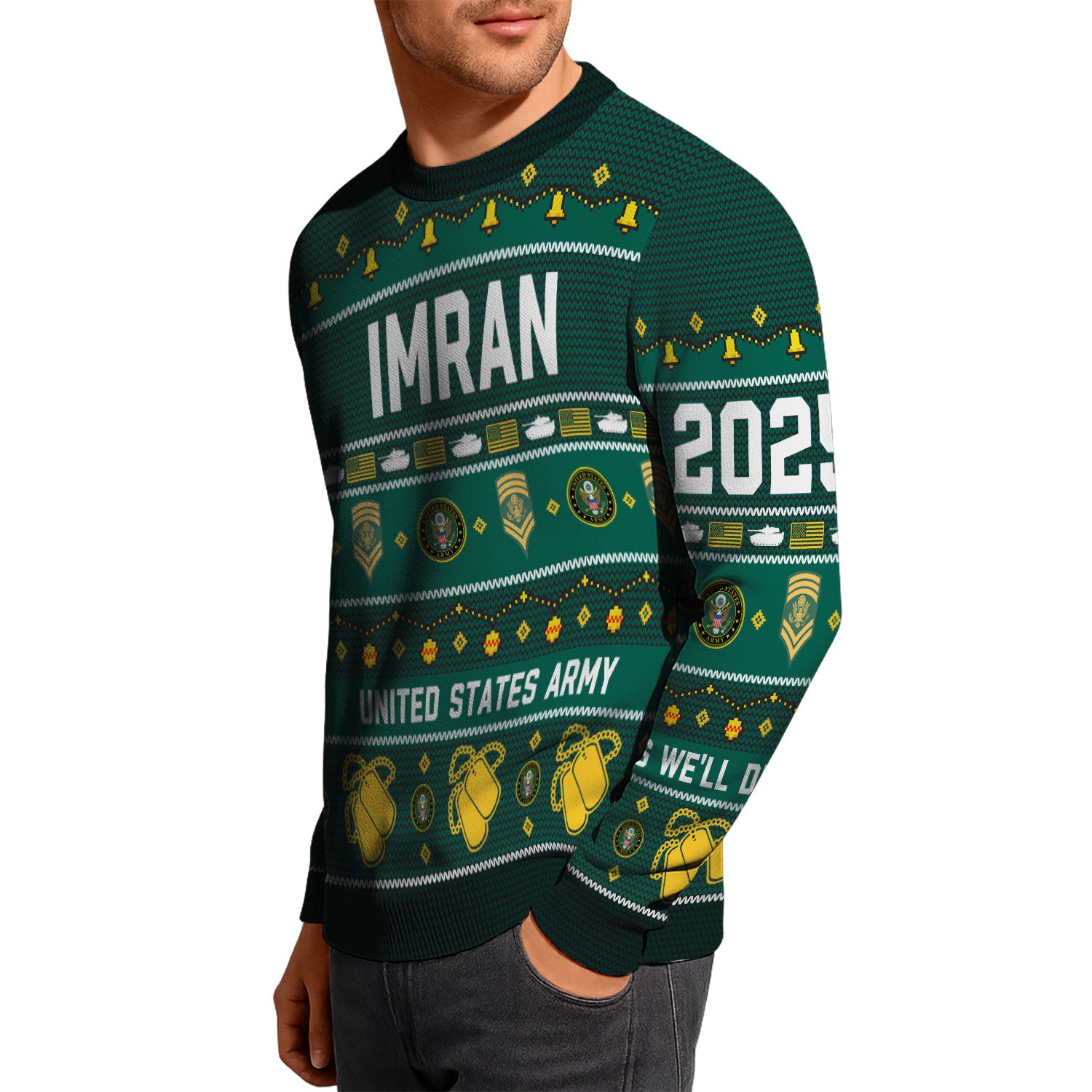 Custom Ranks And Text US Army Ugly Christmas Sweater for Women Men KAUST03