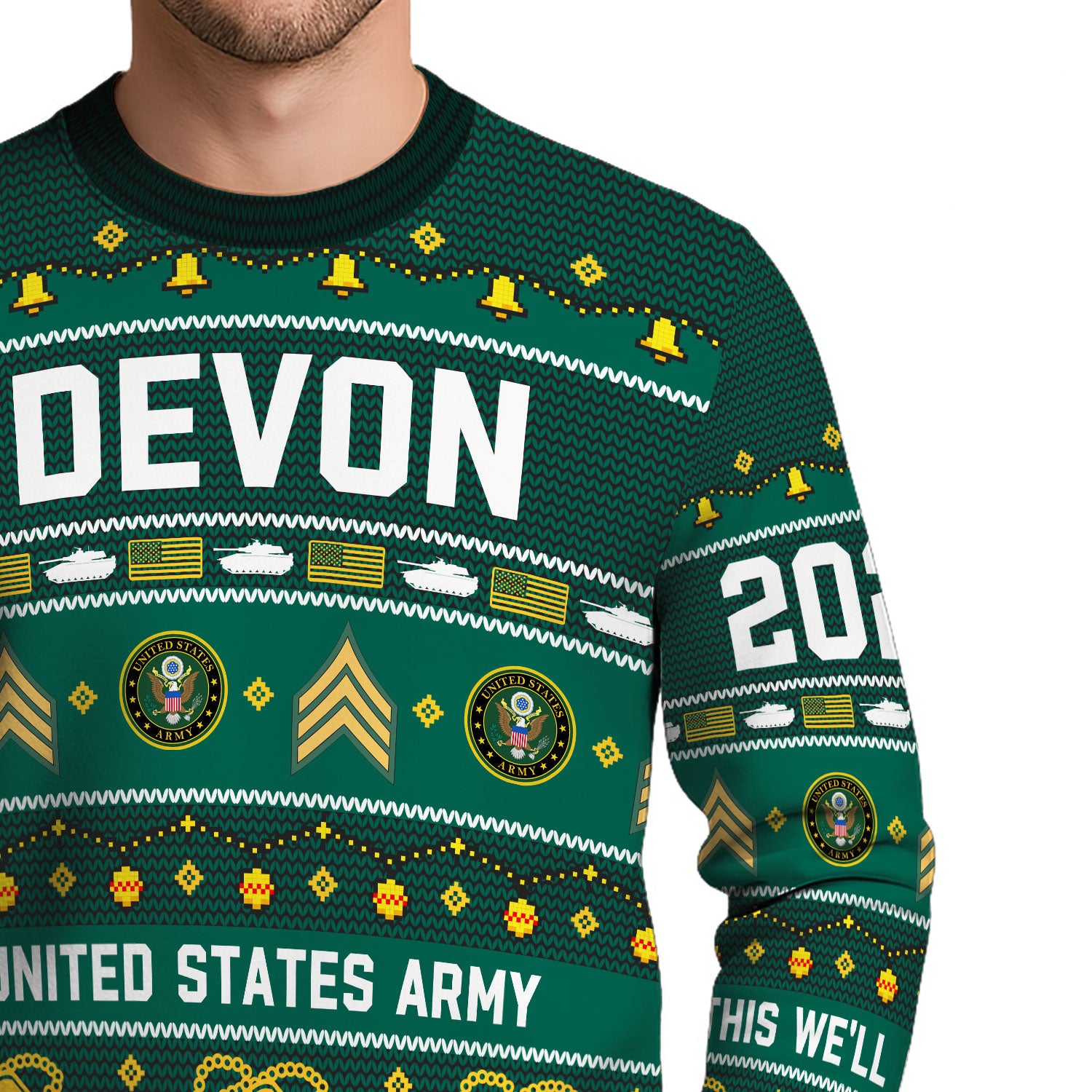 Custom Ranks And Text US Army Ugly Christmas Sweater for Women Men KAUST03