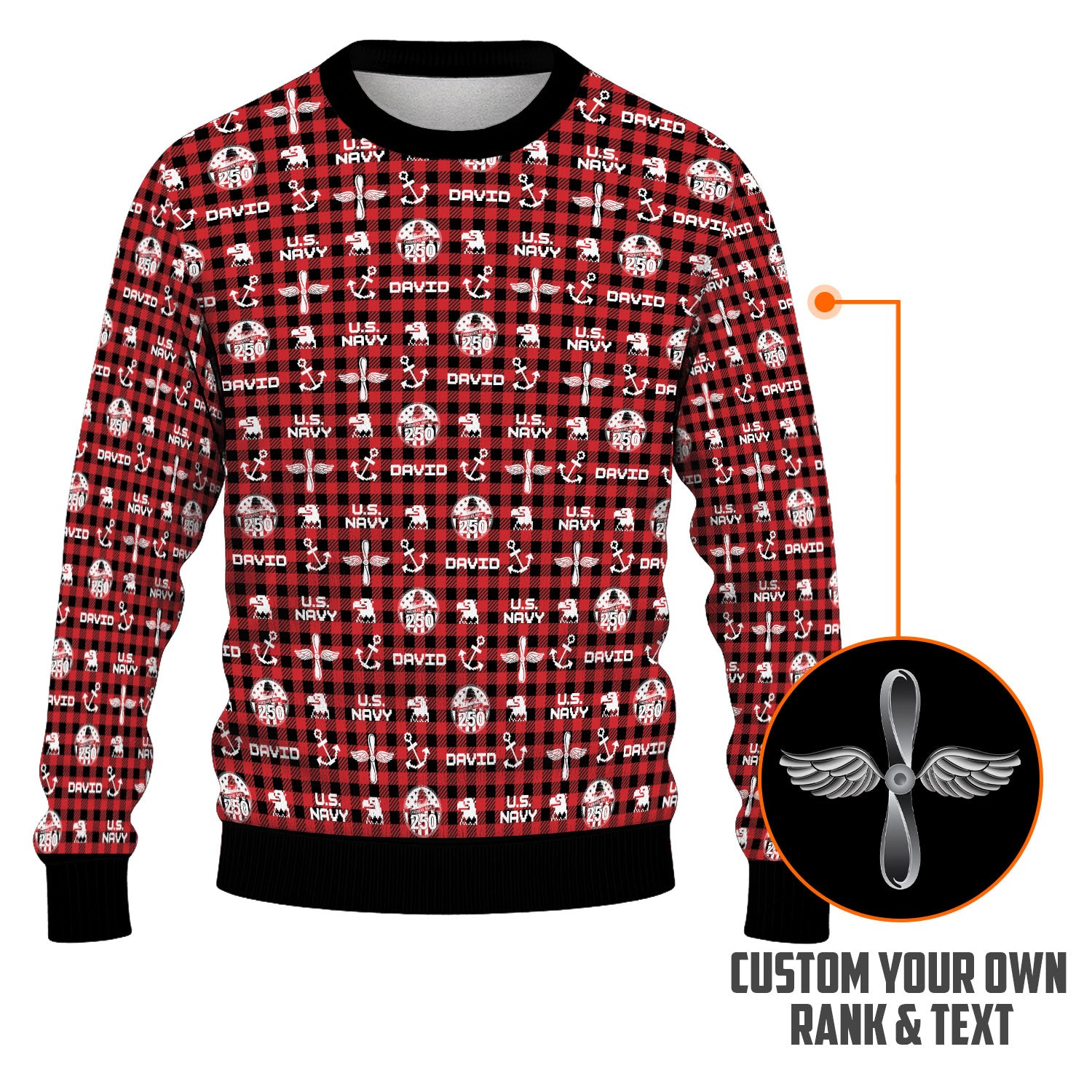 Custom Ranks And Text US Navy Ugly Christmas Sweater for Women Men KAUST04