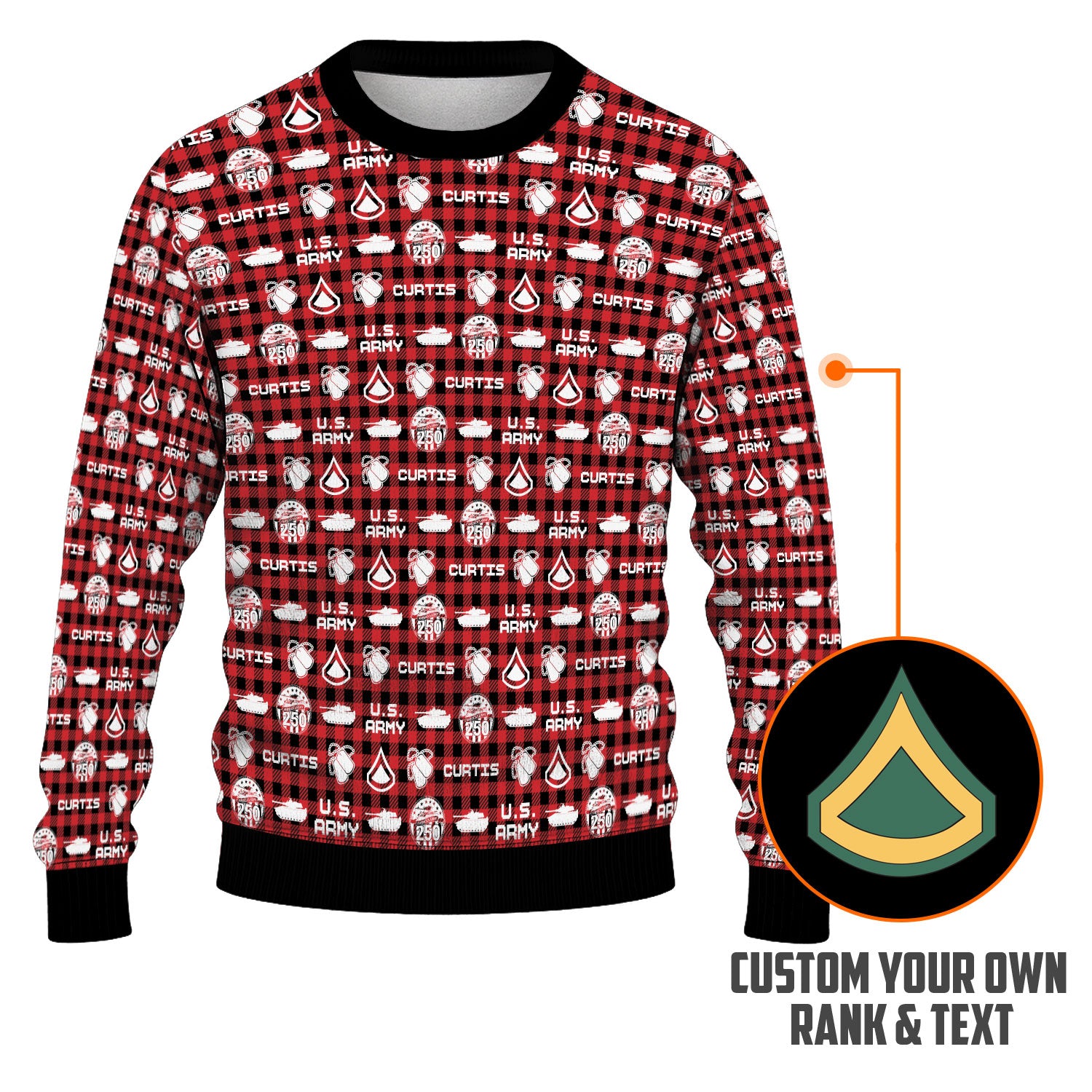 Custom Ranks And Text US Army Ugly Christmas Sweater for Women Men KAUST04