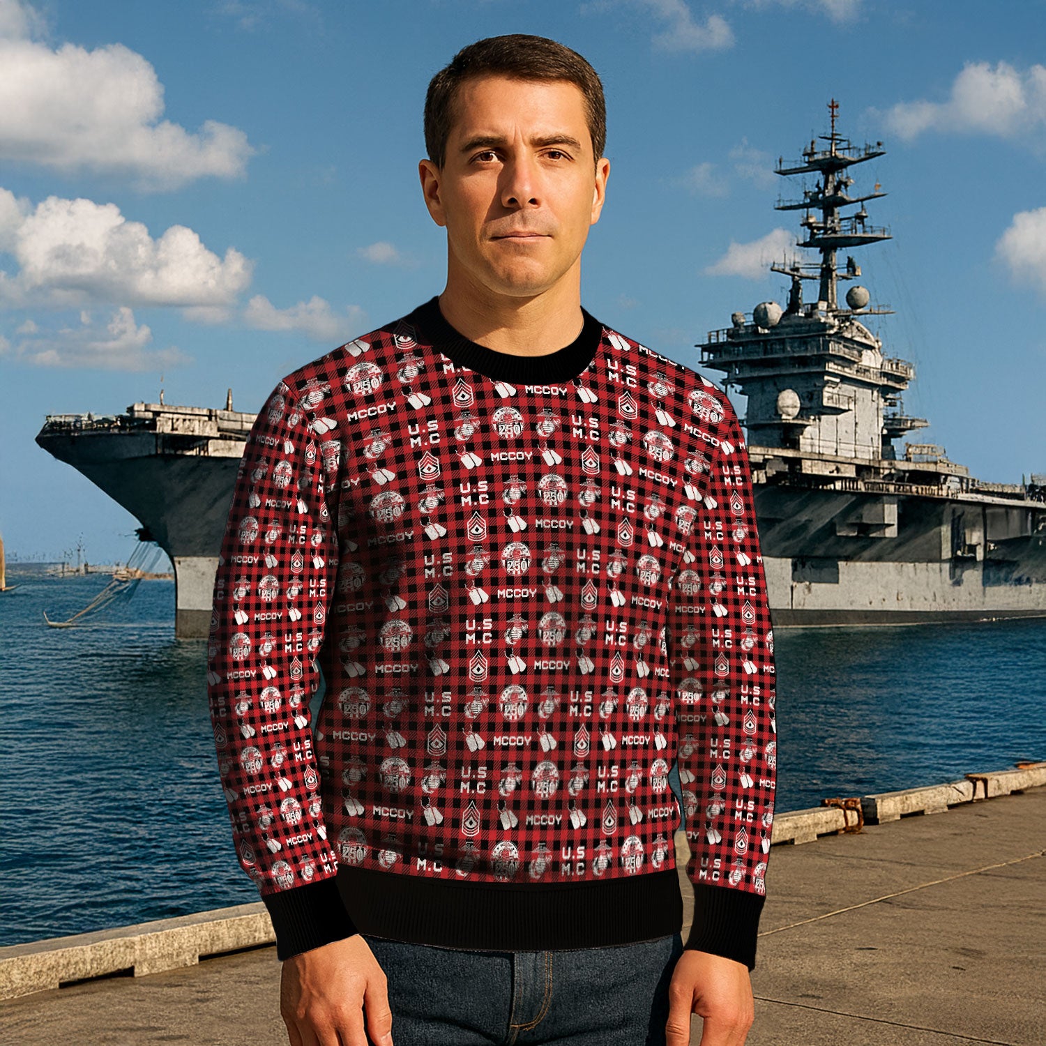 Custom Ranks And Text USMC Ugly Christmas Sweater for Women Men KAUST04