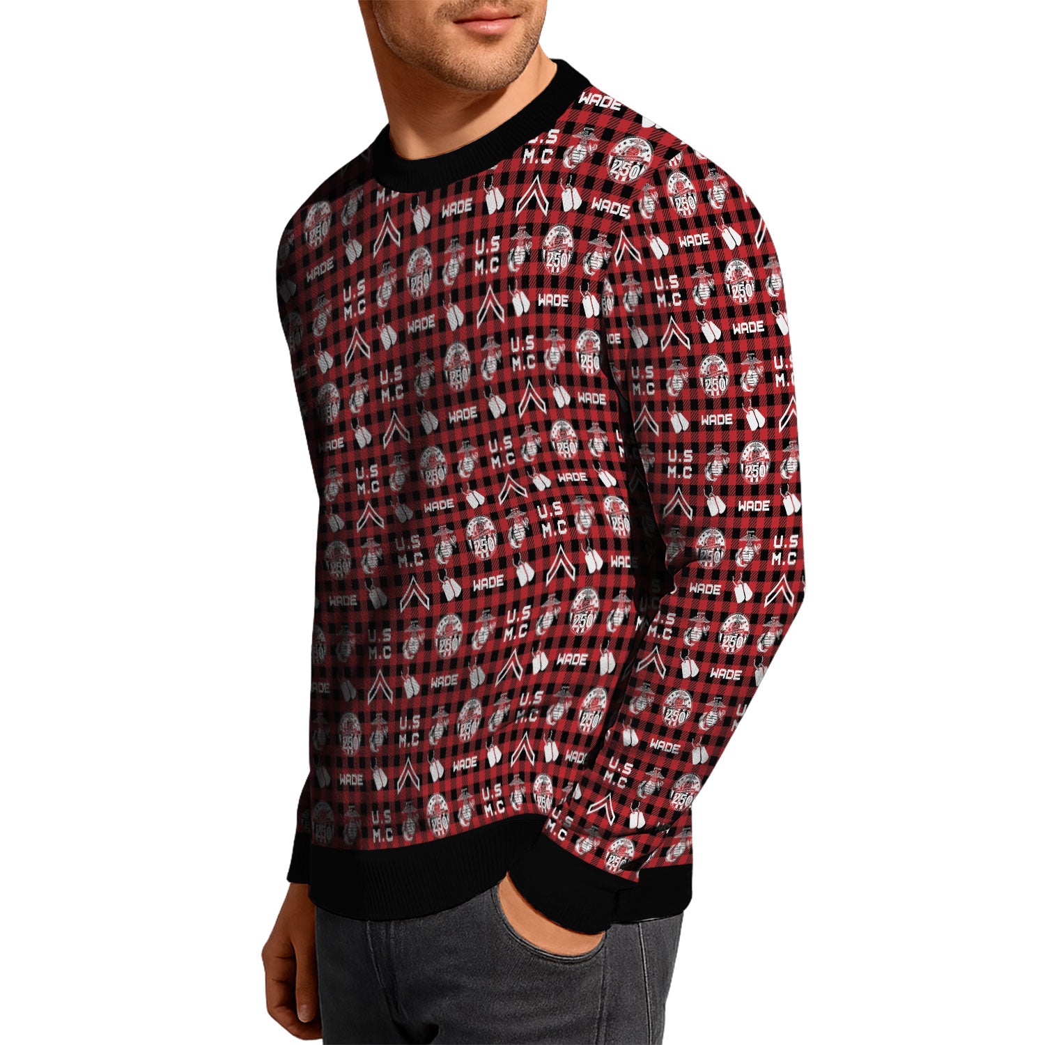 Custom Ranks And Text USMC Ugly Christmas Sweater for Women Men KAUST04