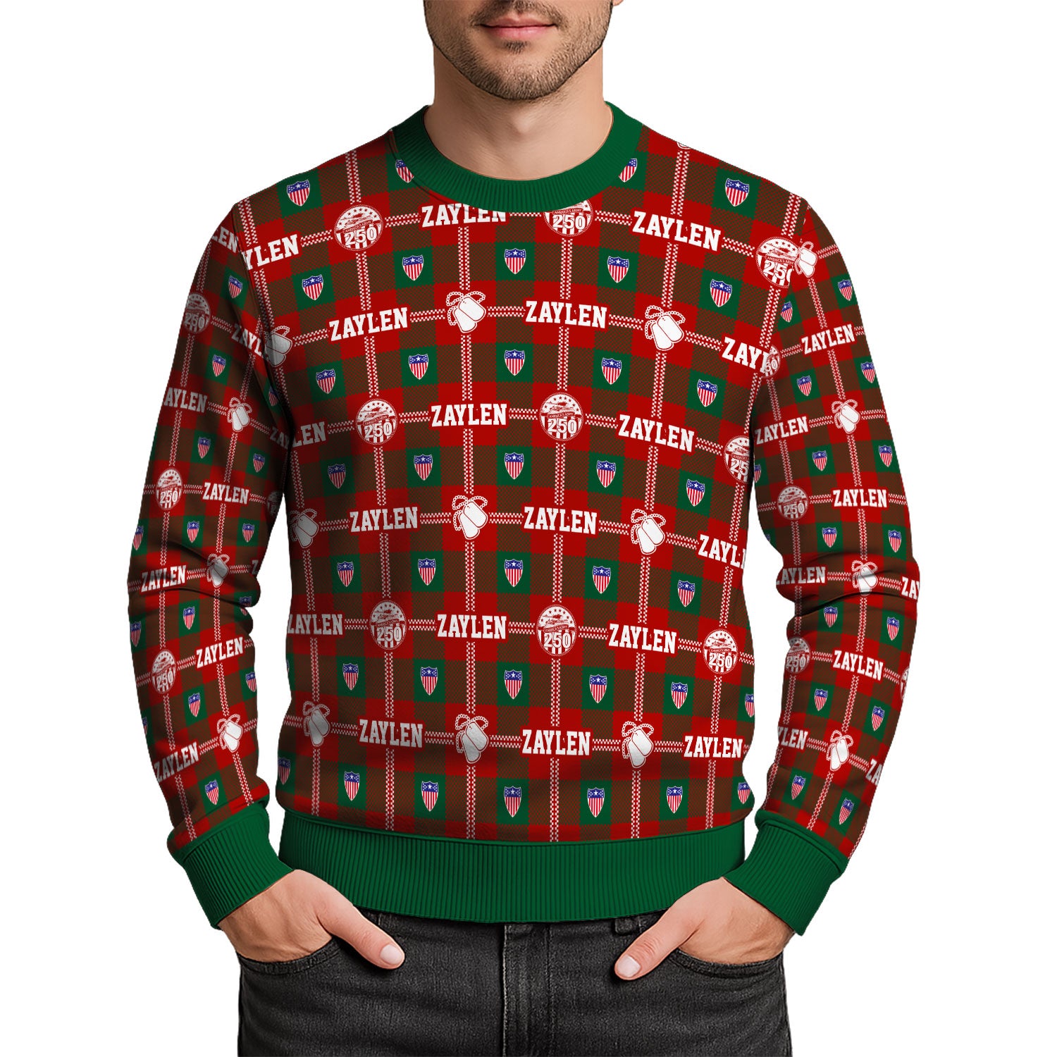 Custom Ranks And Text US Army Ugly Christmas Sweater for Women Men KAUST05