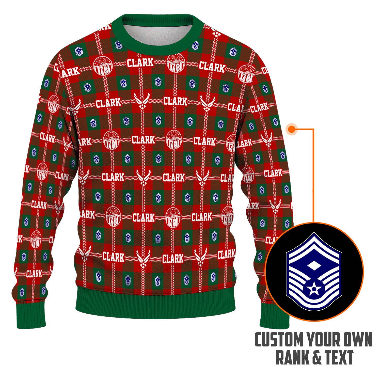 Custom Ranks And Text US Air Force Ugly Christmas Sweater for Women Men KAUST05