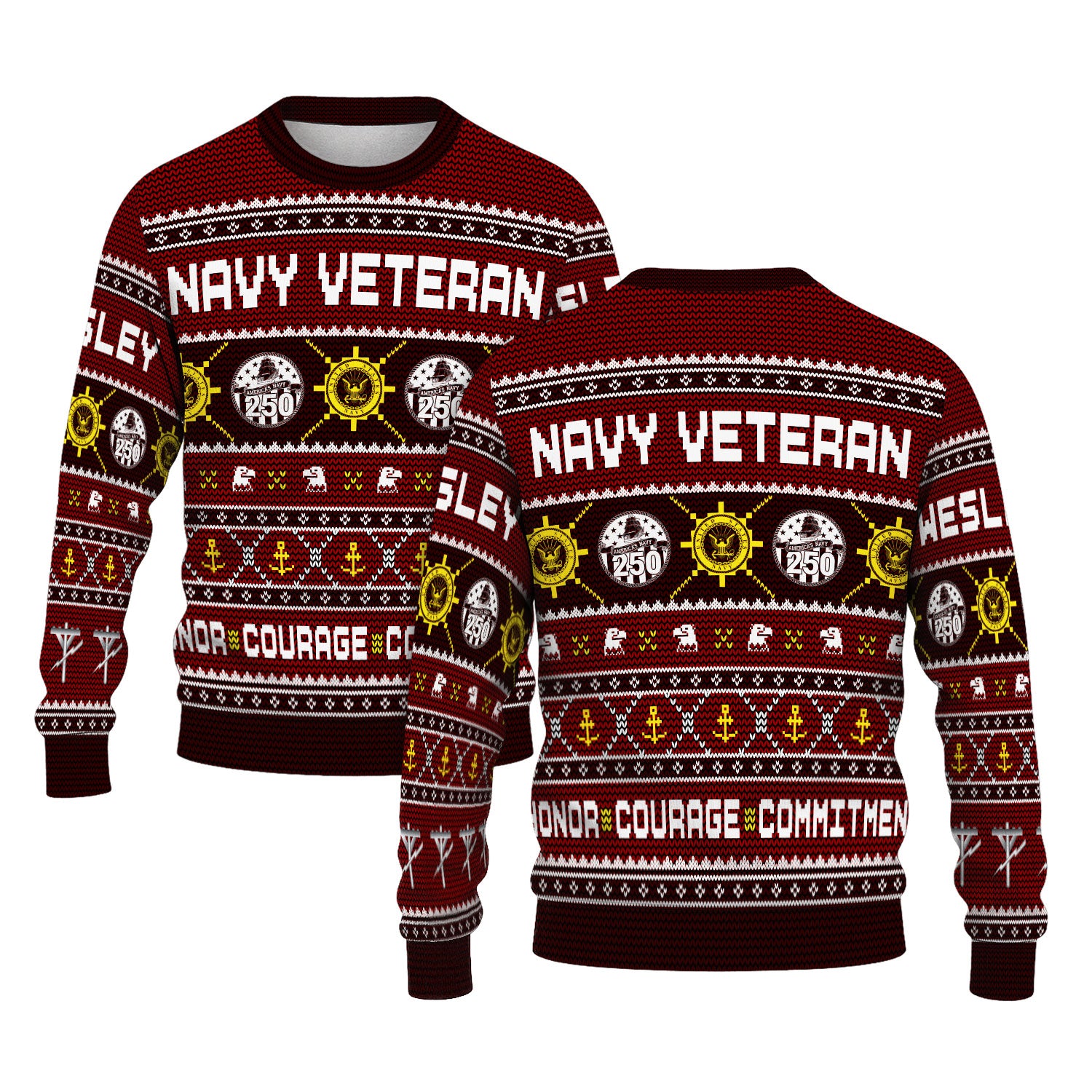 Custom Ranks And Text US Navy Ugly Christmas Sweater for Women Men KAUST06
