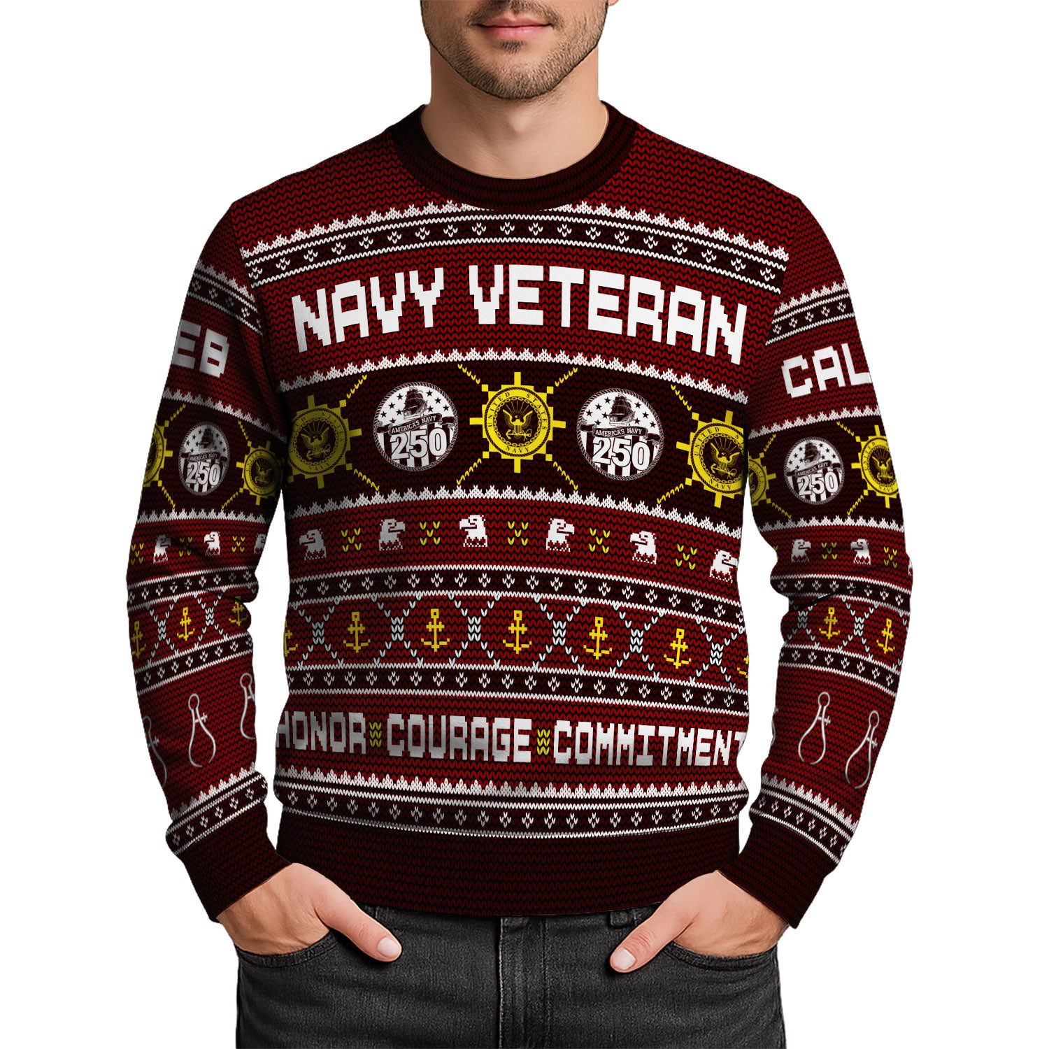 Custom Ranks And Text US Navy Ugly Christmas Sweater for Women Men KAUST06