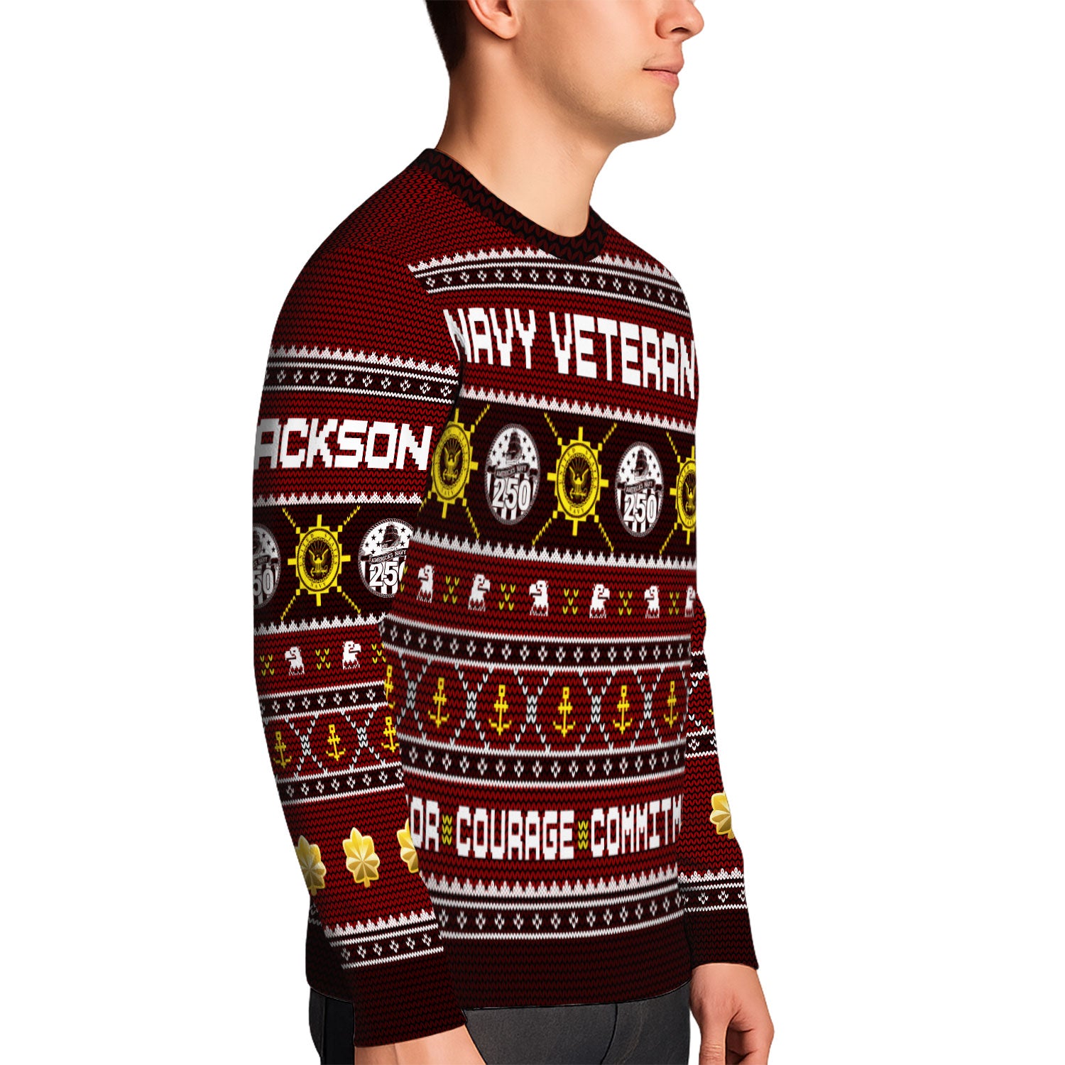 Custom Ranks And Text US Navy Ugly Christmas Sweater for Women Men KAUST06