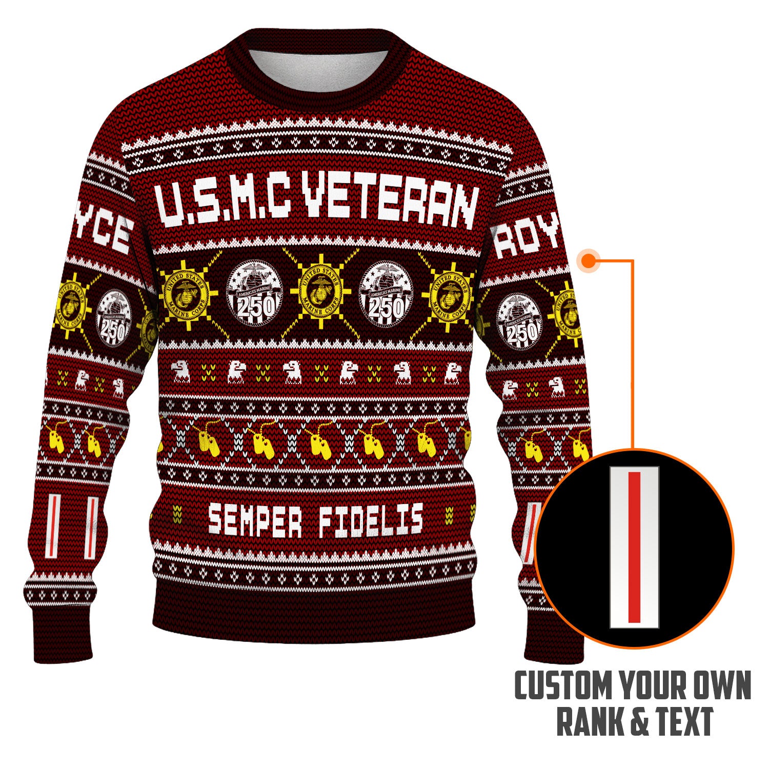 Custom Ranks And Text USMC Ugly Christmas Sweater for Women Men KAUST06