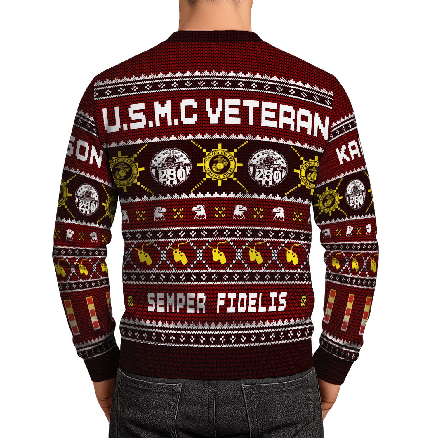 Custom Ranks And Text USMC Ugly Christmas Sweater for Women Men KAUST06