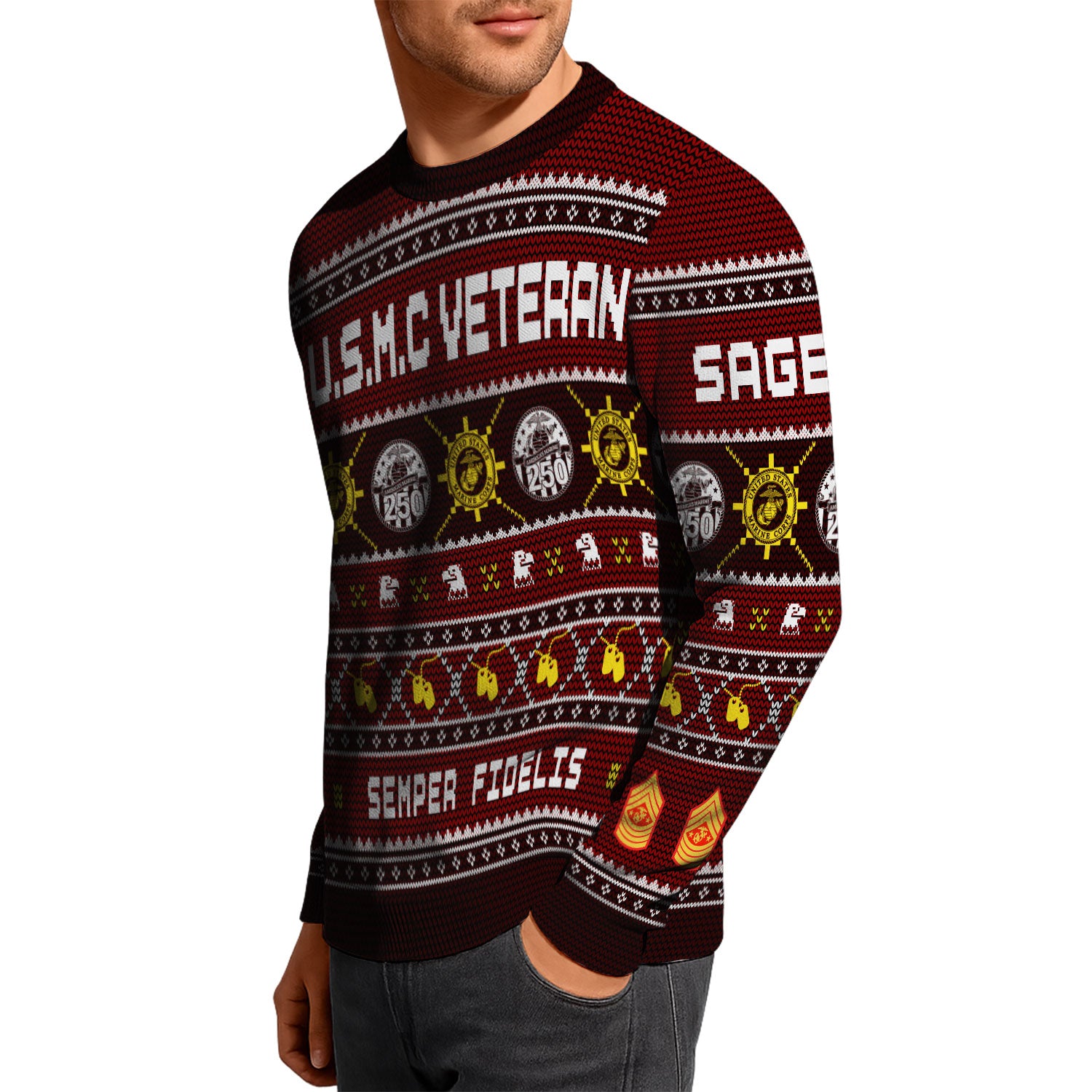 Custom Ranks And Text USMC Ugly Christmas Sweater for Women Men KAUST06