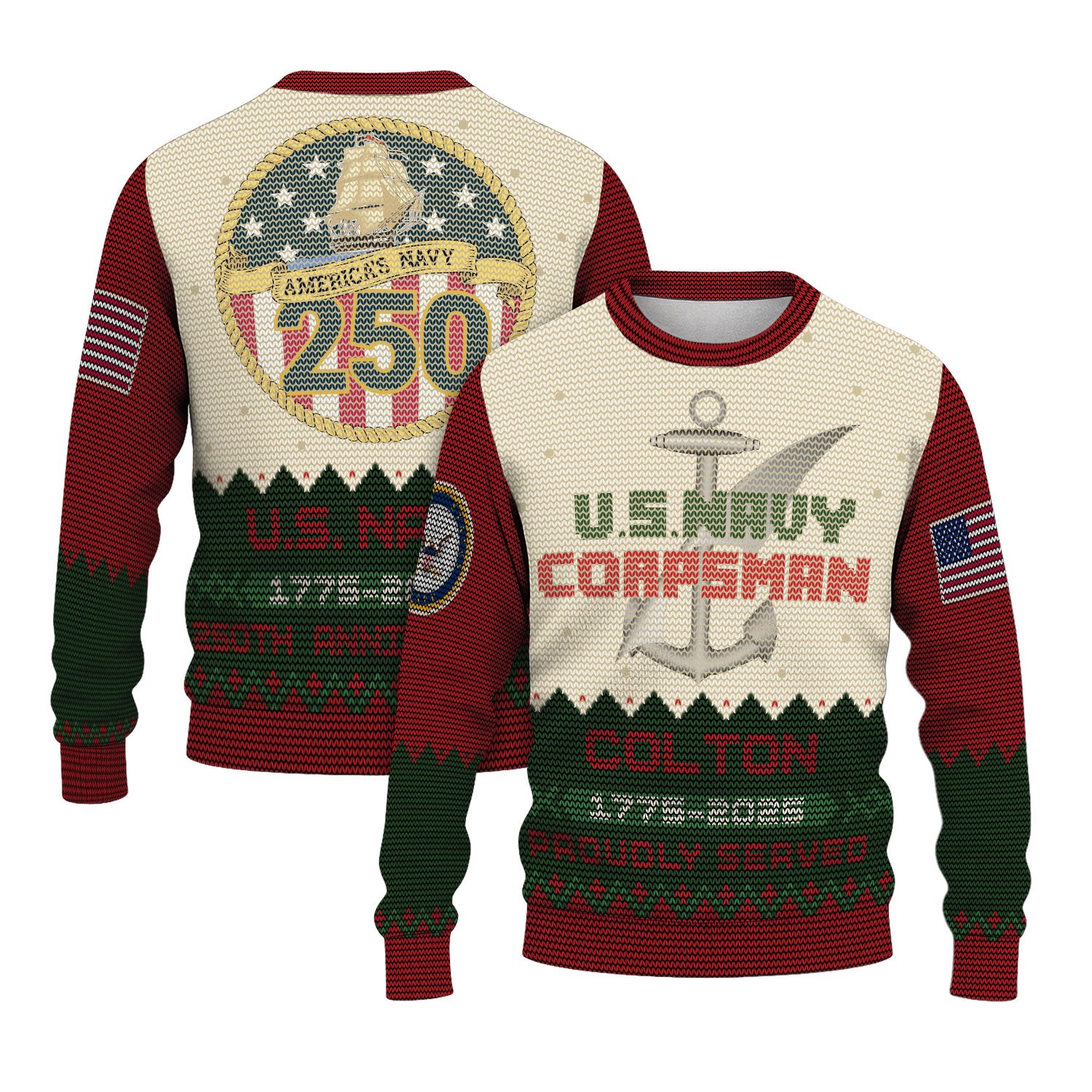 Custom Ranks And Text US Navy Ugly Christmas Sweater for Women Men KAUST07