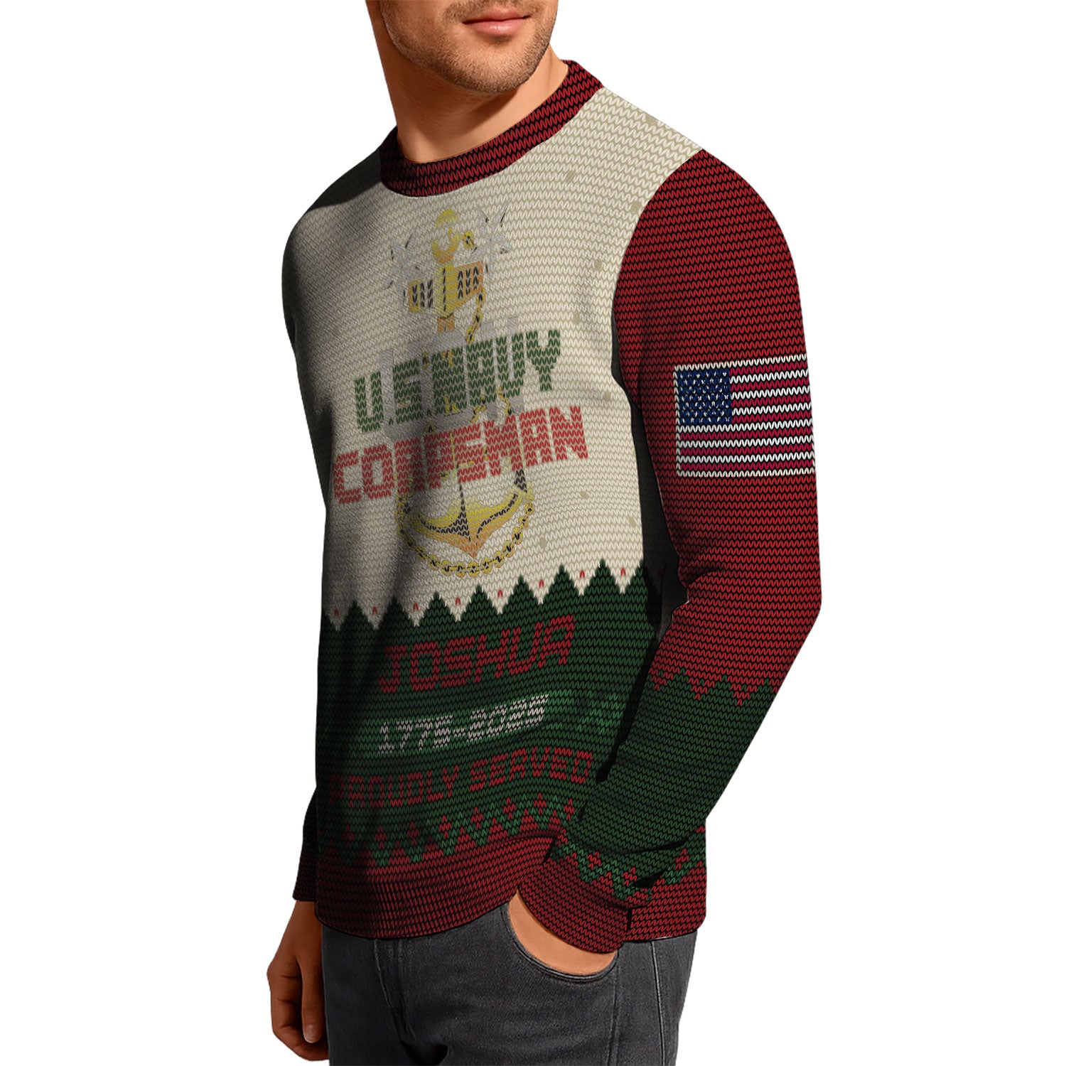 Custom Ranks And Text US Navy Ugly Christmas Sweater for Women Men KAUST07
