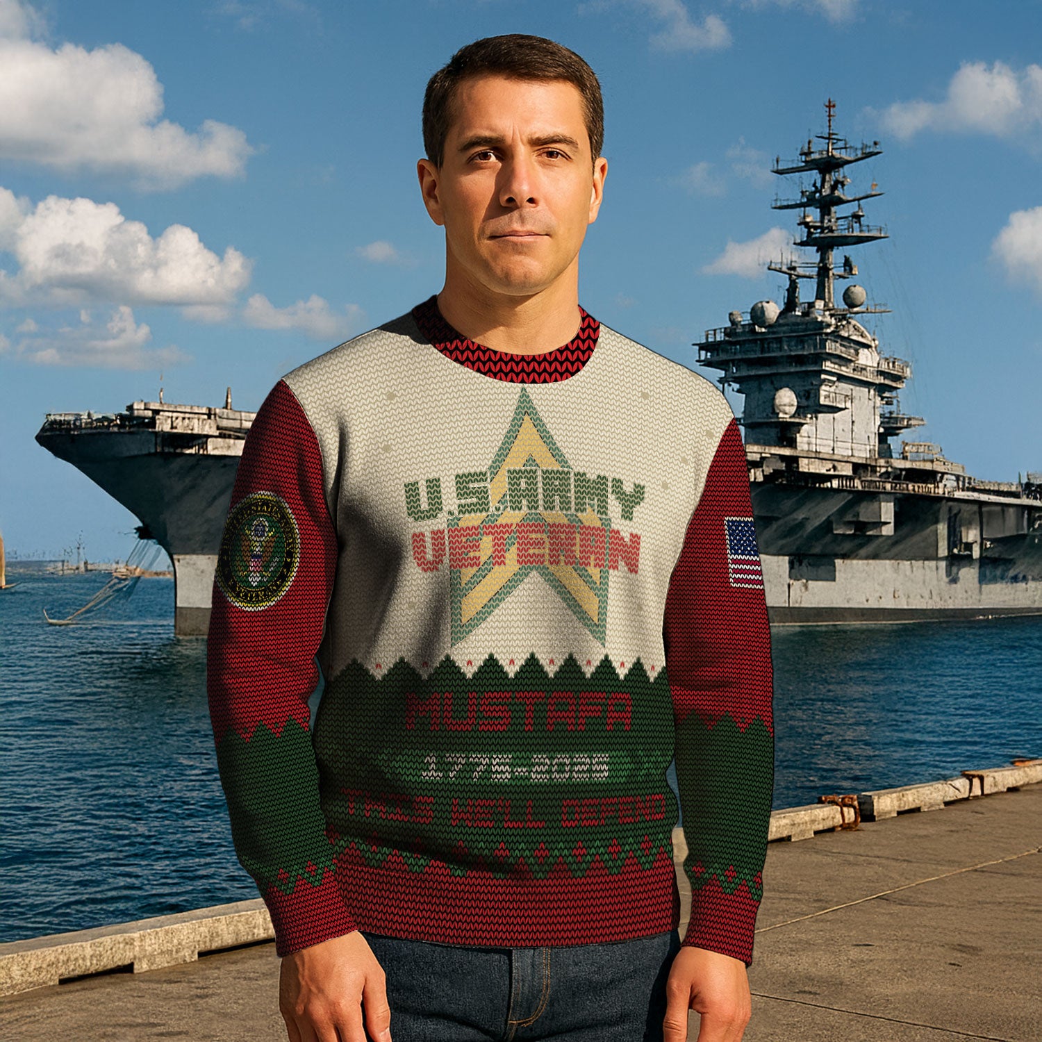 Custom Ranks And Text US Army Ugly Christmas Sweater for Women Men KAUST07