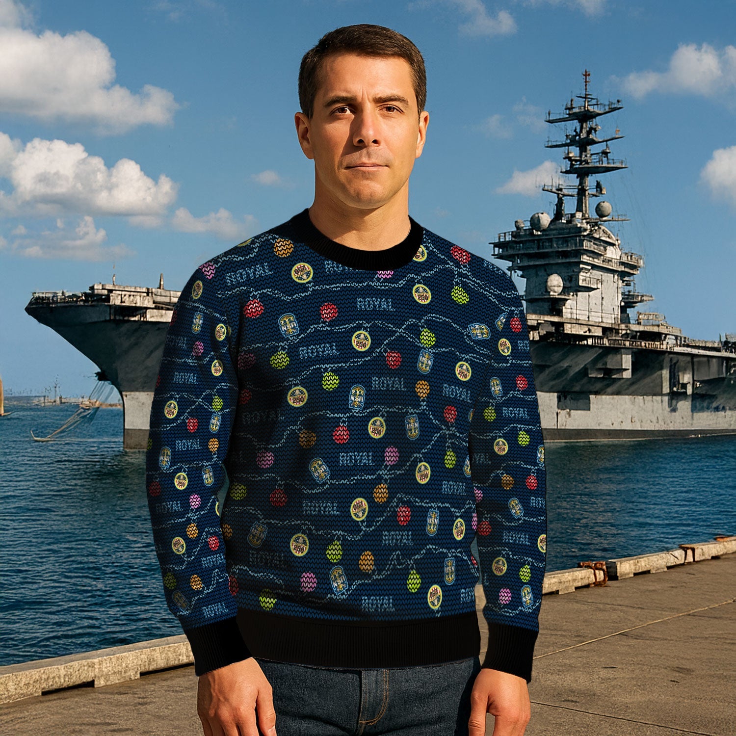 Personalized US Navy Christmas Ugly Sweater KAUST08