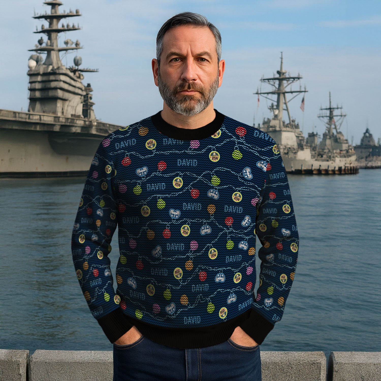 Personalized US Navy Christmas Ugly Sweater KAUST08