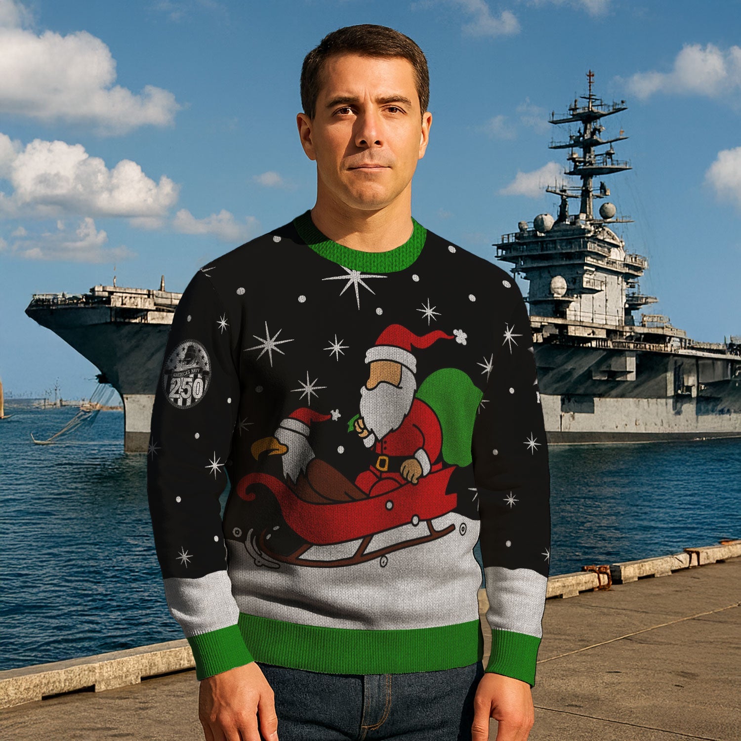 Personalized US Navy Christmas Ugly Sweater KAUST16