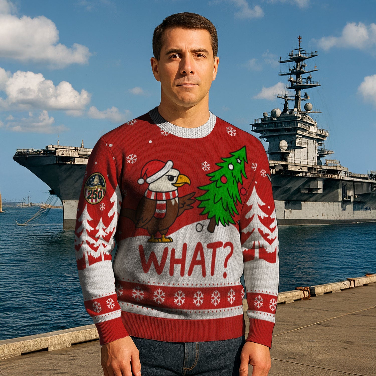 Personalized US Navy Christmas Ugly Sweater KAUST17