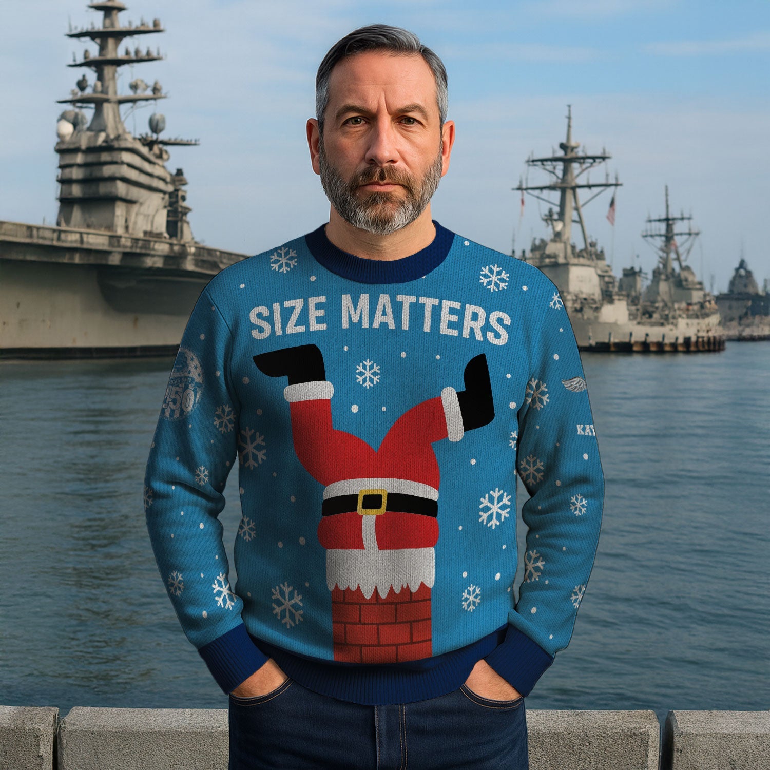 Personalized US Navy Christmas Ugly Sweater KAUST21