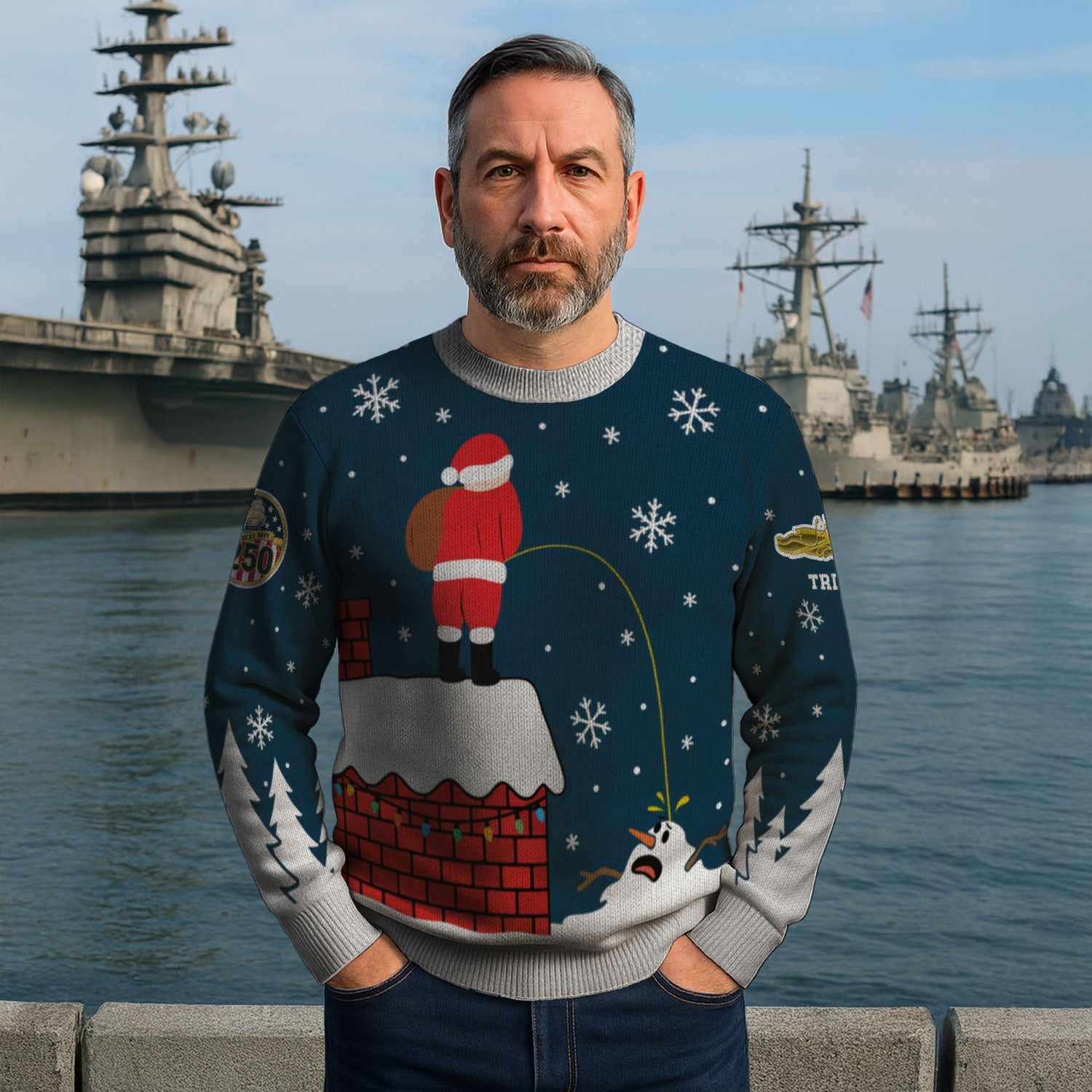 Personalized US Navy Christmas Ugly Sweater KAUST22