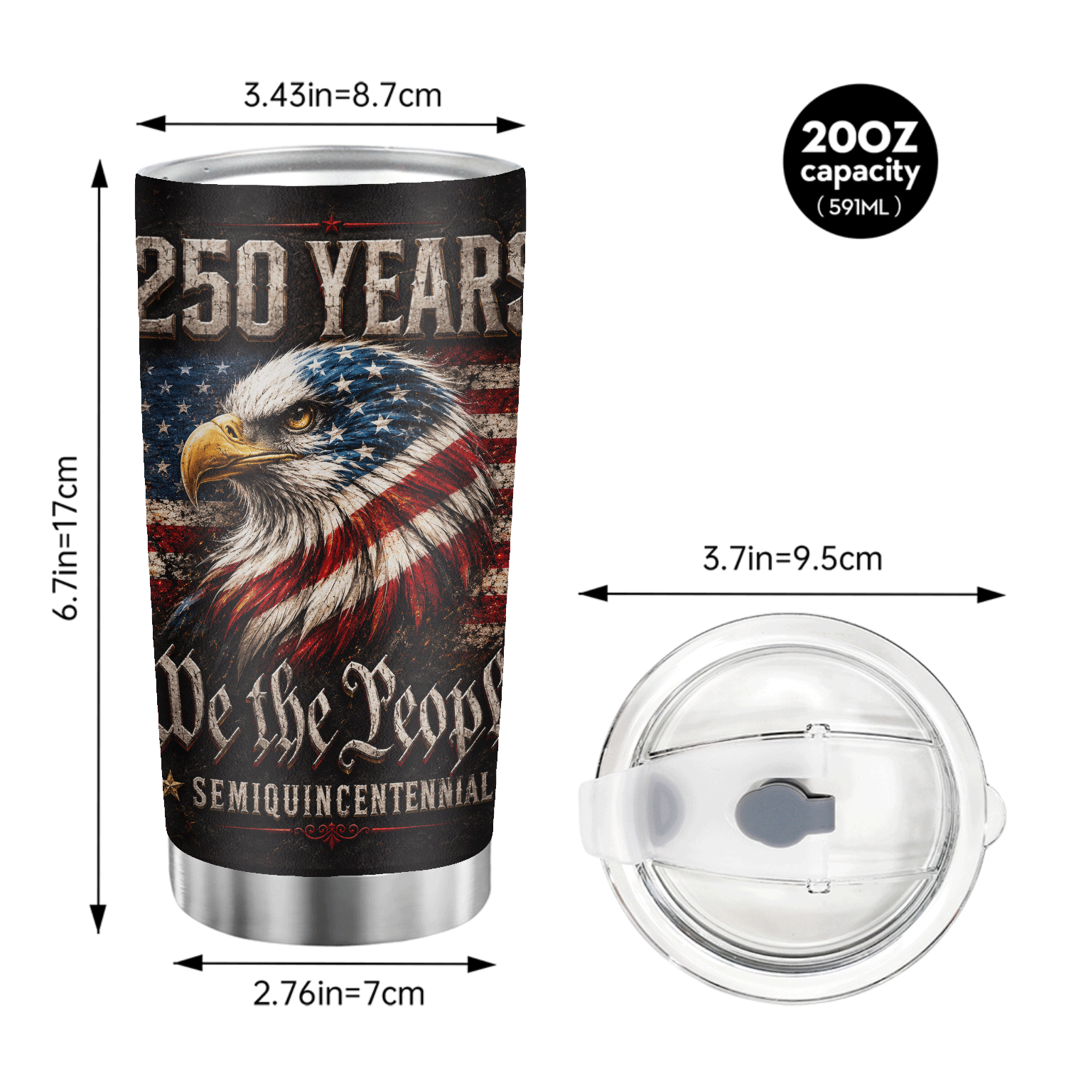 American Freedom 1776-2026 Eagle 20oz Stainless Tumbler