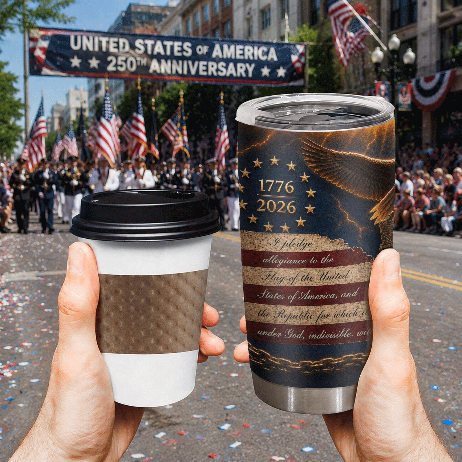 USA 250 Years of Freedom Eagle Liberty Bell 20oz Stainless Tumbler