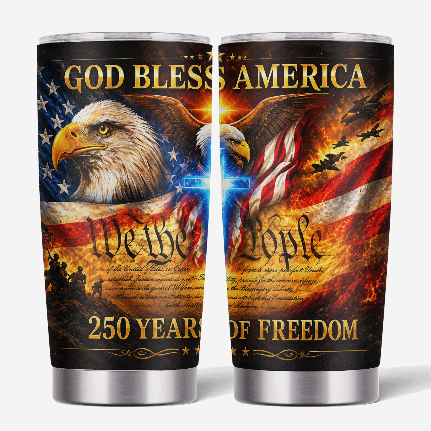 God Bless America Eagle Cross 20oz Stainless Steel Tumbler
