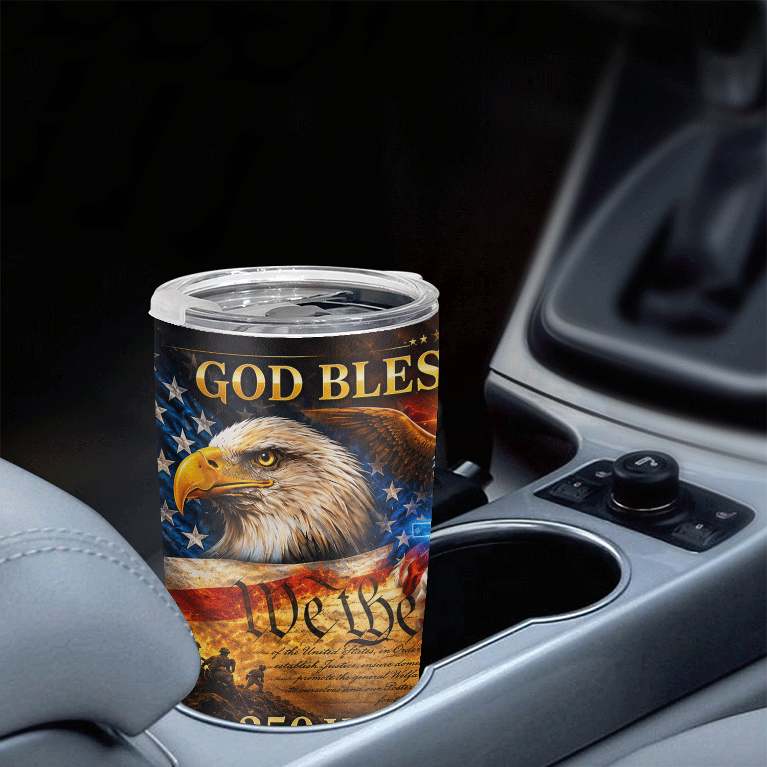 God Bless America Eagle Cross 20oz Stainless Steel Tumbler