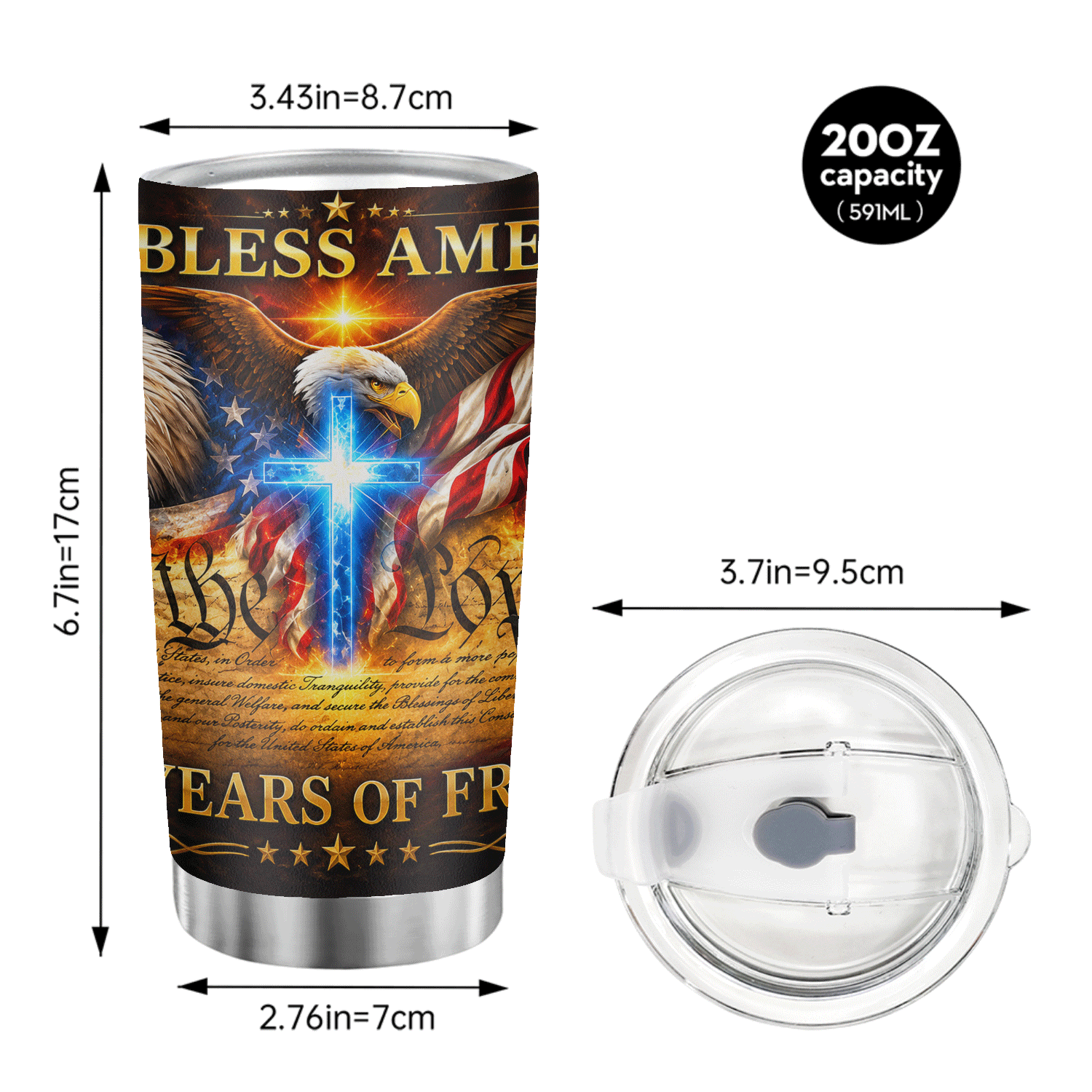 God Bless America Eagle Cross 20oz Stainless Steel Tumbler