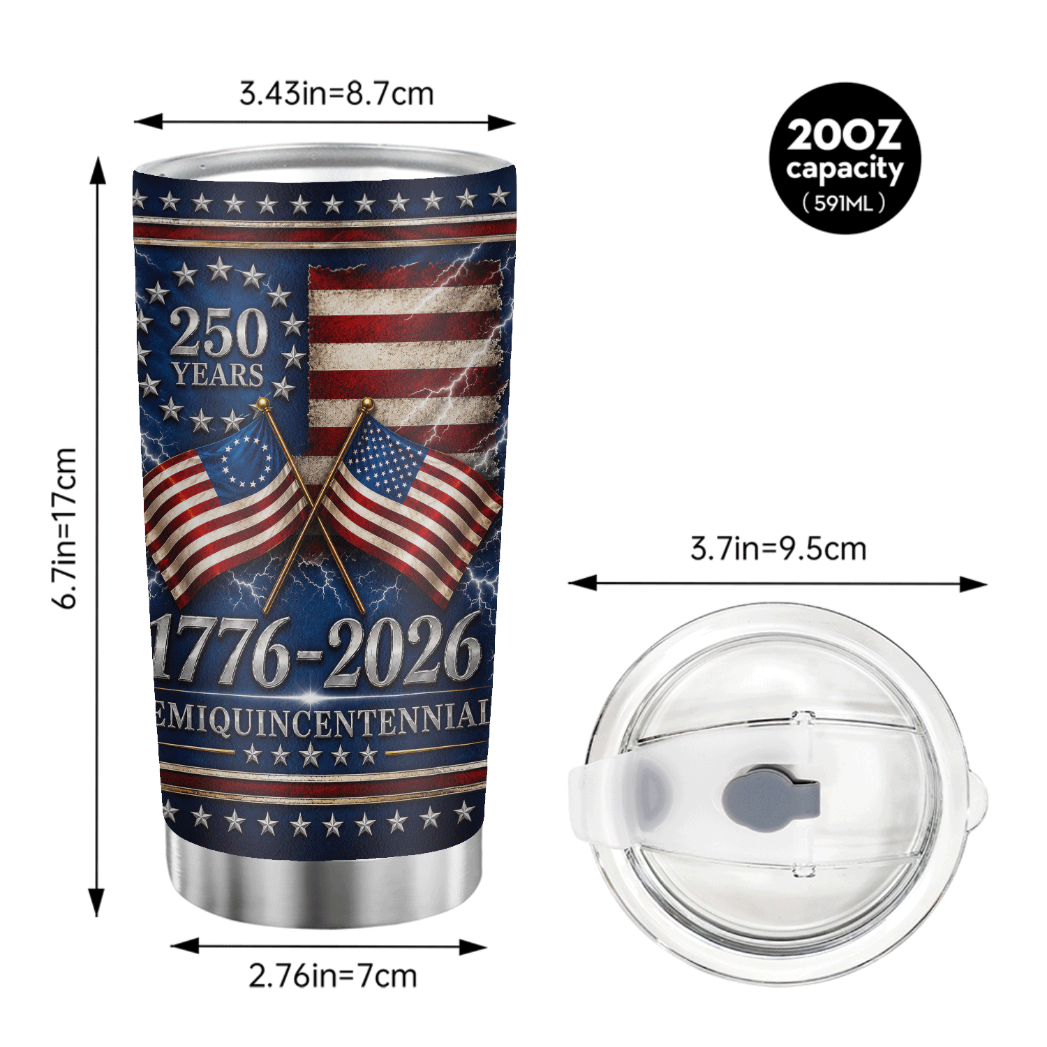 USA 250 Years Semiquincentennial 1776-2026 20oz Tumbler