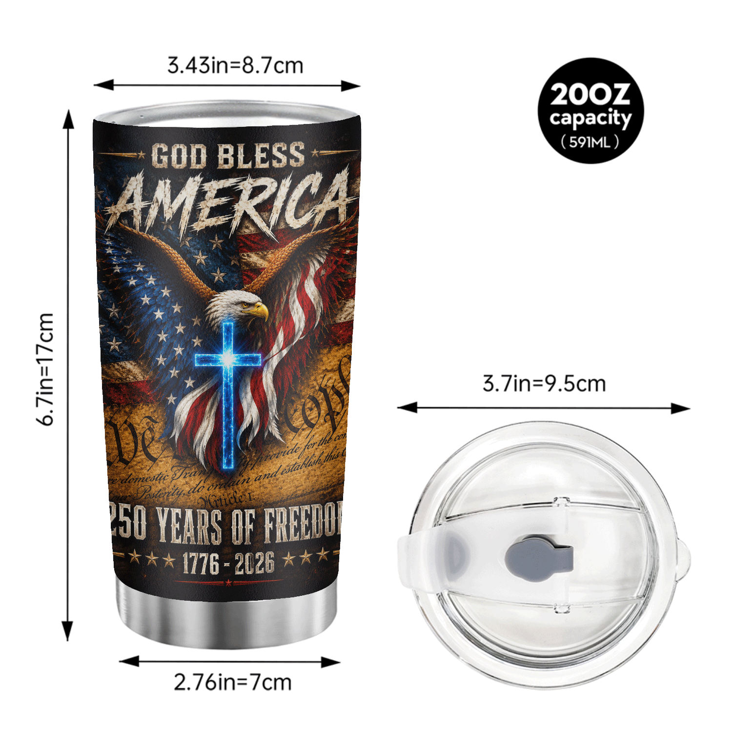 God Bless America 250 Years of Freedom 20oz Tumbler