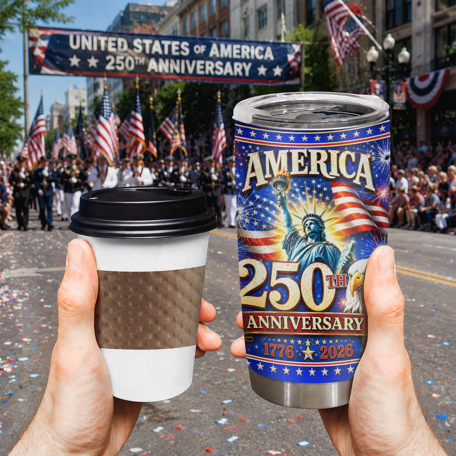 America 250th Anniversary Bald Eagle Statue of Liberty 20oz Tumbler
