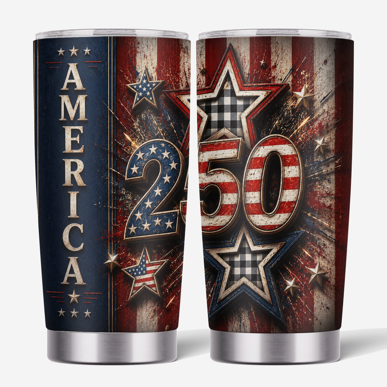 America 250 Years Red White Blue Stars 20oz Tumbler