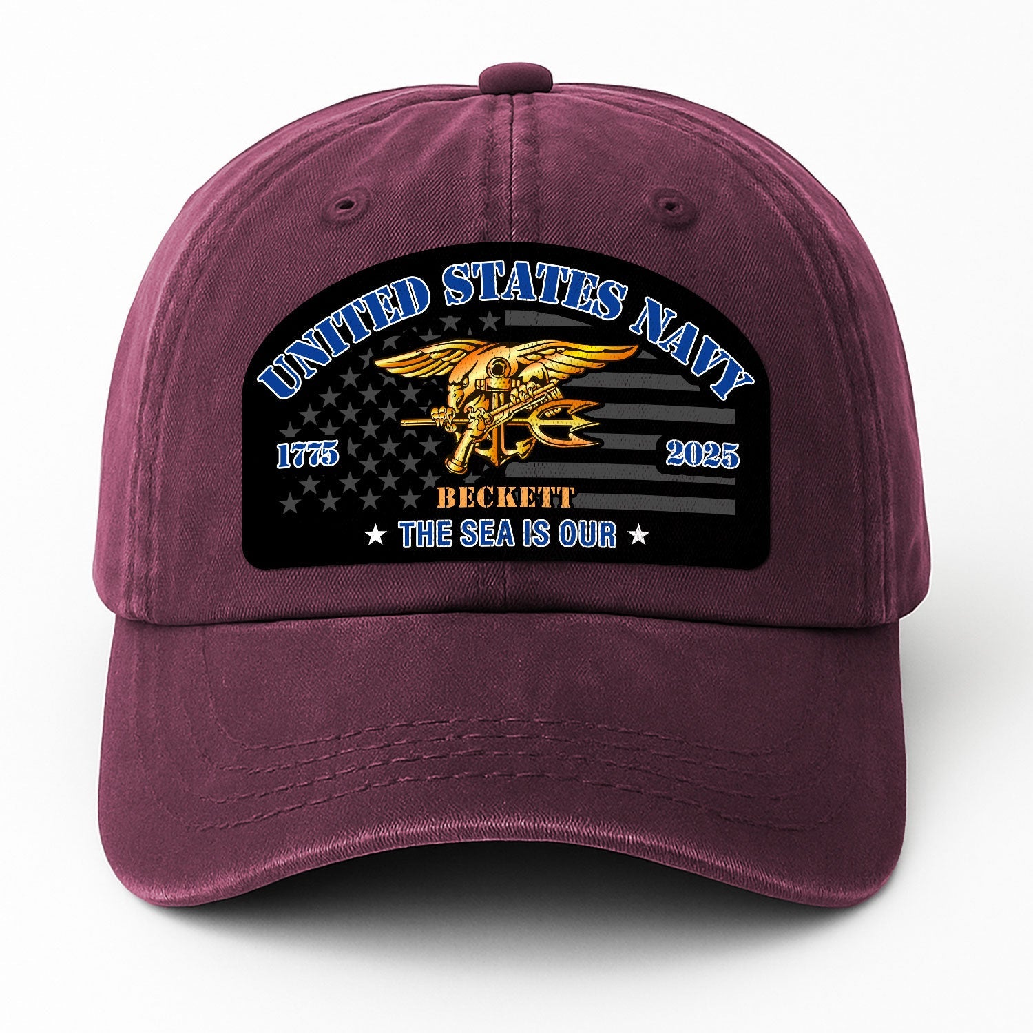 Custom Ranks & Text US Navy Premium Washed Denim Cap DC002