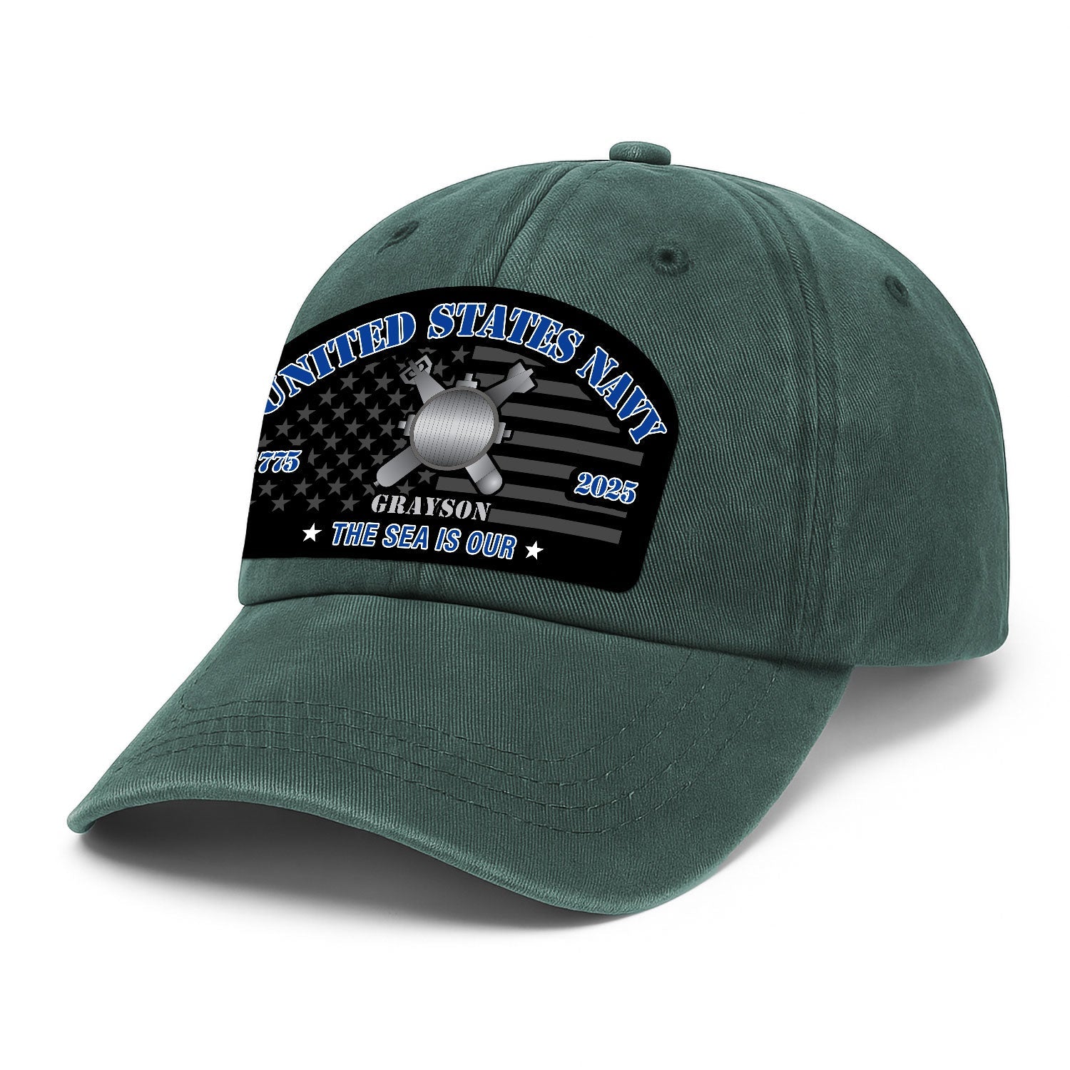 Custom Ranks & Text US Navy Premium Washed Denim Cap DC002