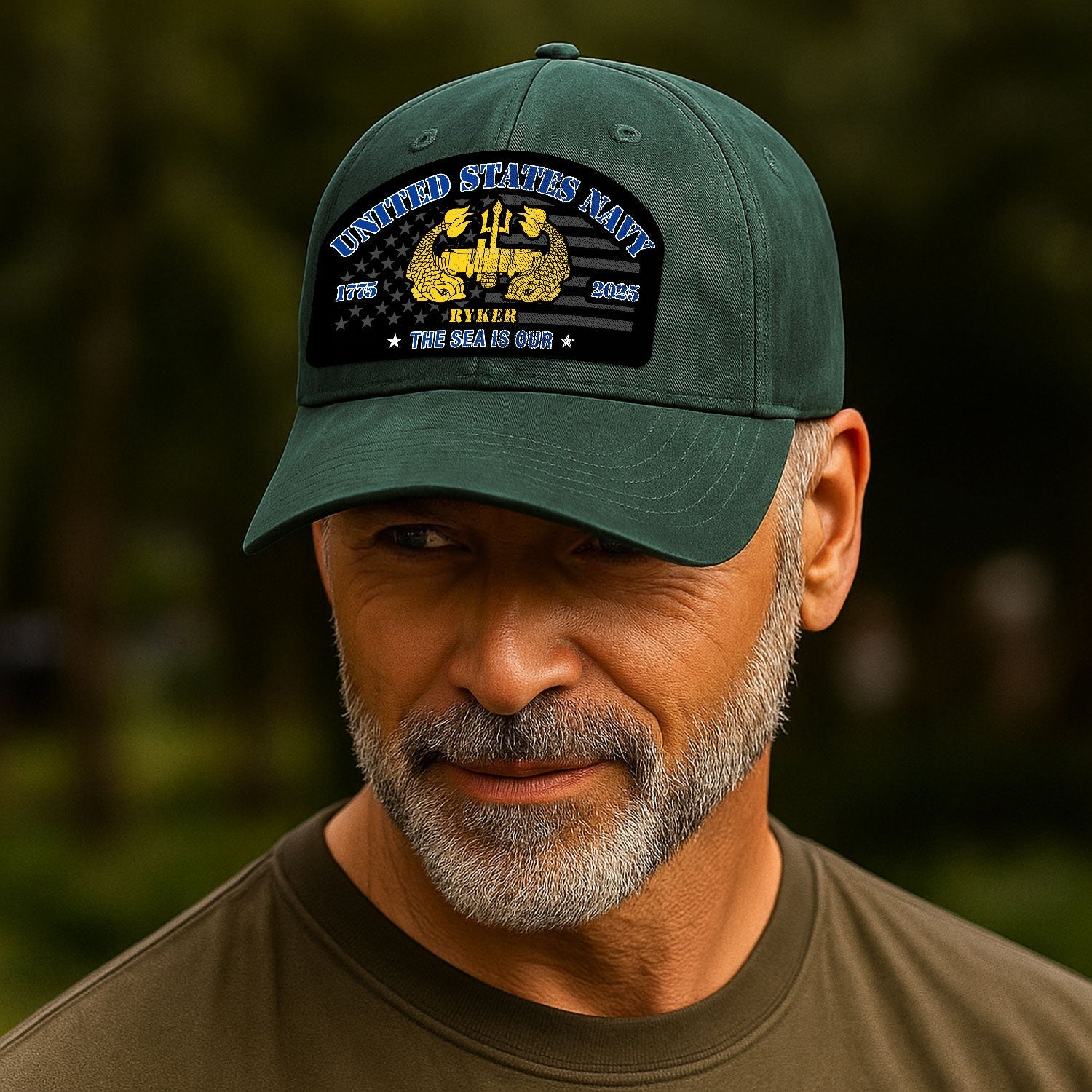 Custom Ranks & Text US Navy Premium Washed Denim Cap DC002