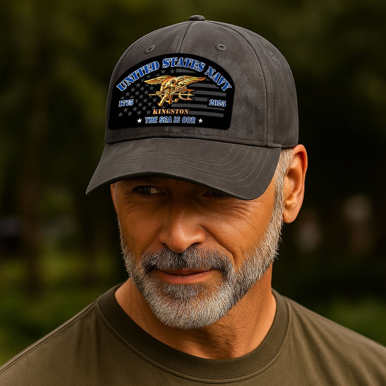 Custom Ranks & Text US Navy Premium Washed Denim Cap DC002