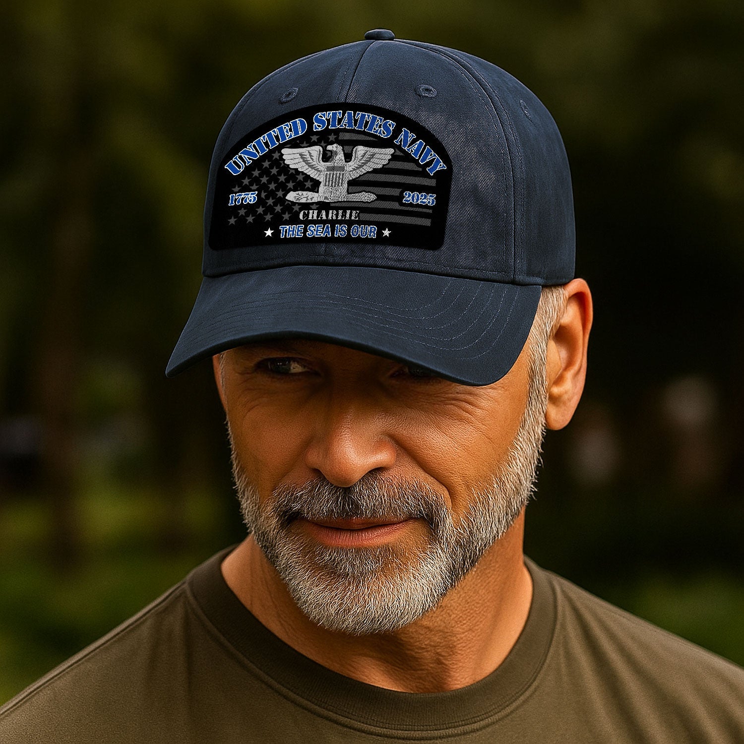 Custom Ranks & Text US Navy Premium Washed Denim Cap DC002