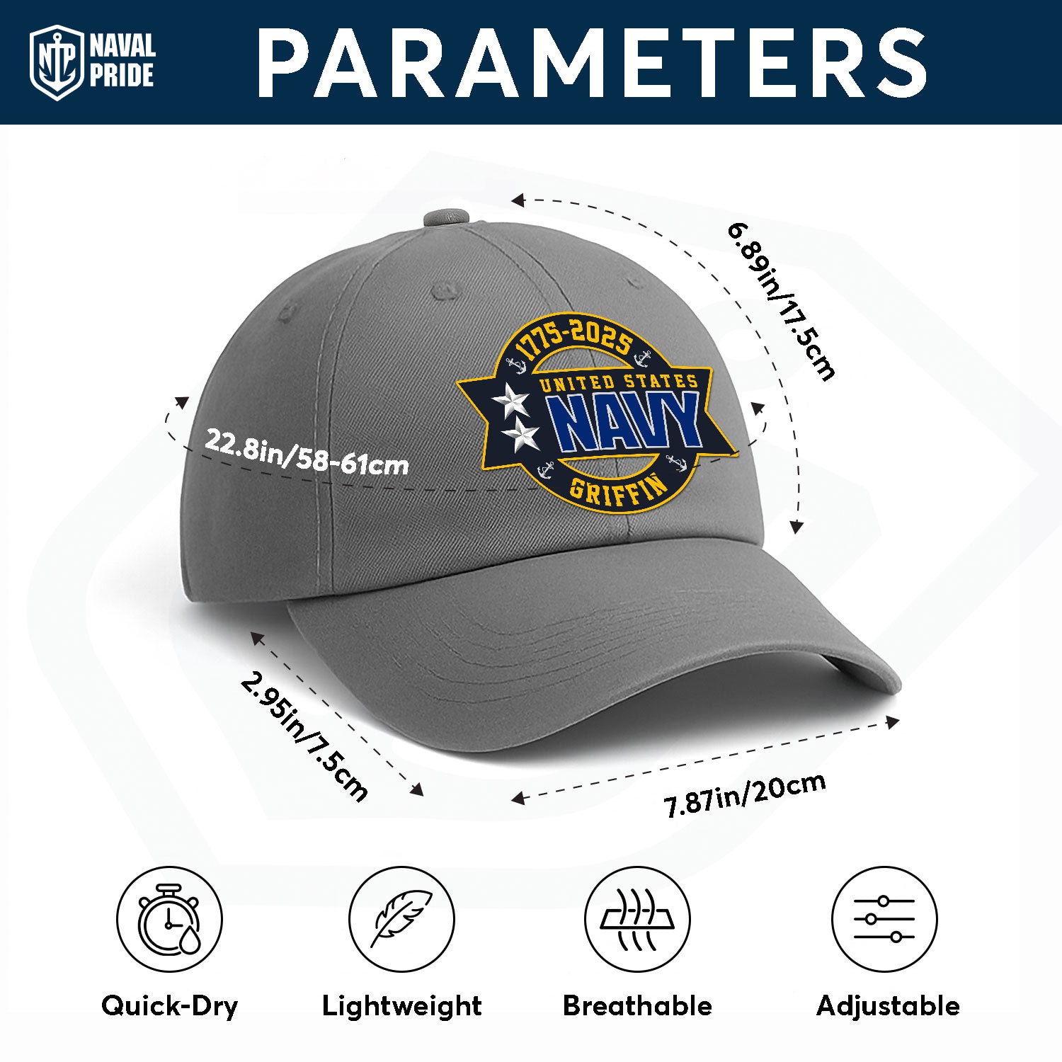 Custom Ranks & Text US Navy Premium Washed Denim Cap DC003